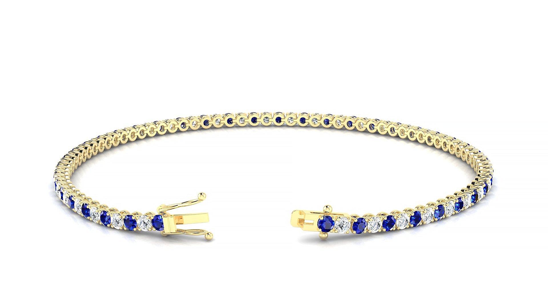 Firenze 1-1 | 18k Yellow Gold 2 mm Round Natural Sapphire & Diamond Tennis Bracelet