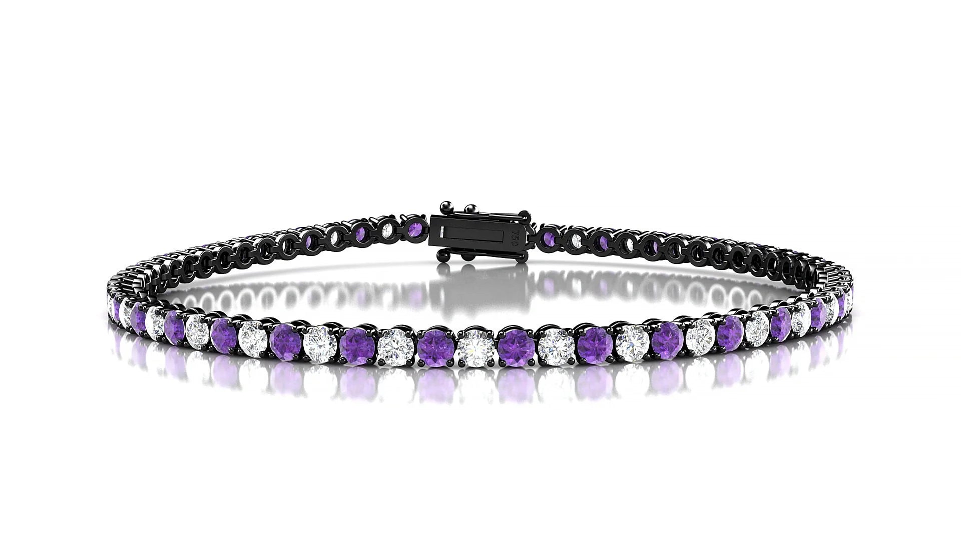 Firenze 1-1 | 18k Black Gold 2.5 mm Round Natural Amethyst & Diamond Tennis Bracelet
