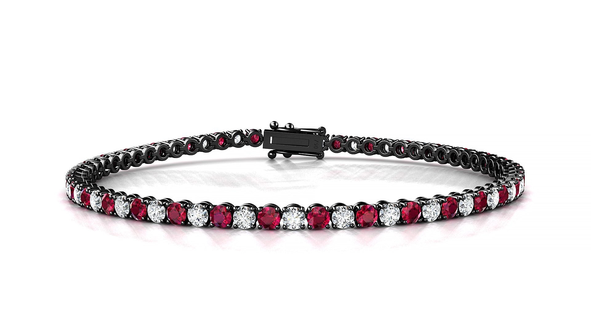 Firenze 1-1 | 18k Black Gold 2.5 mm Round Natural Ruby & Diamond Tennis Bracelet