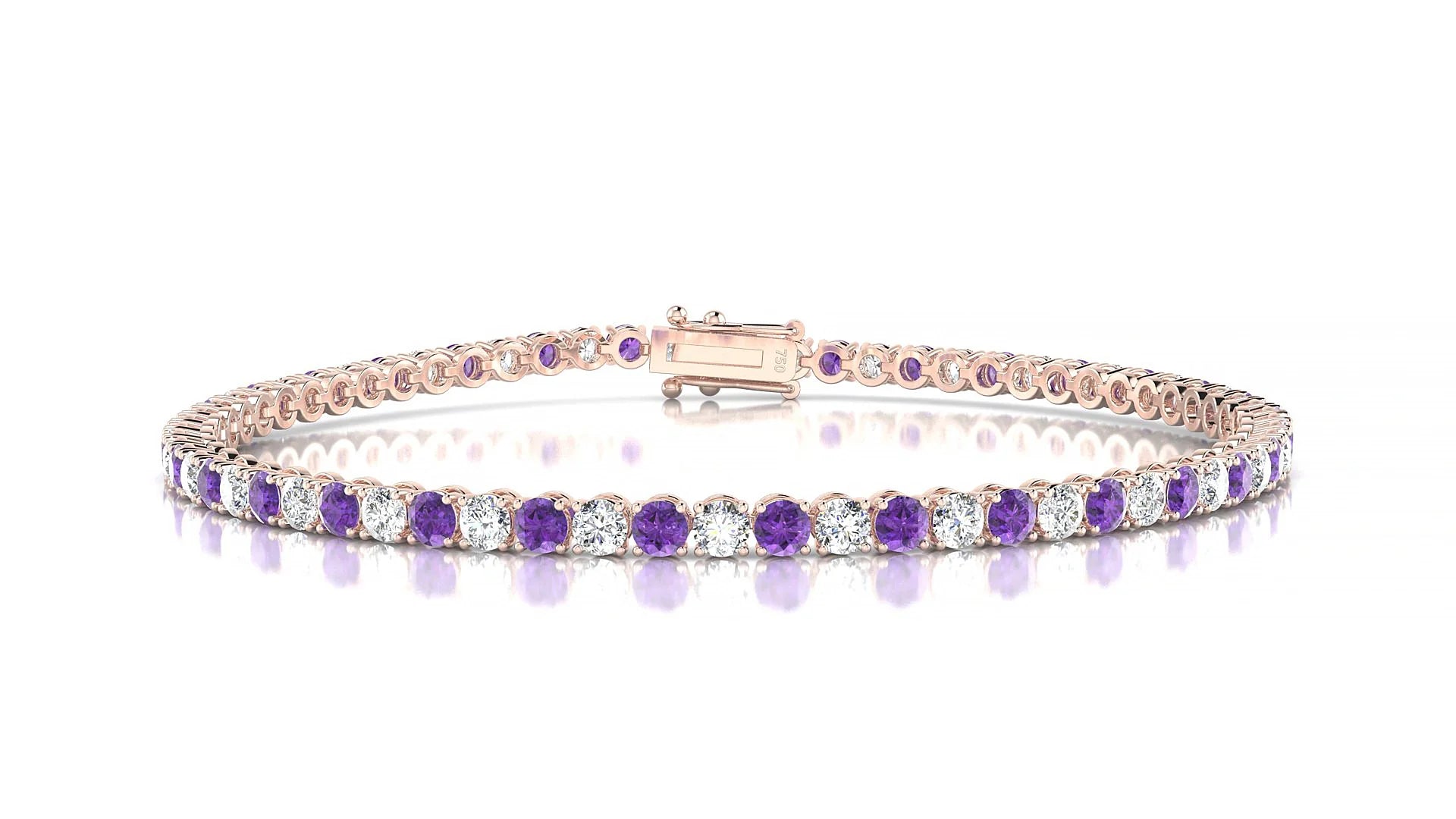 Firenze 1-1 | 18k Rose Gold 2.5 mm Round Natural Amethyst & Diamond Tennis Bracelet