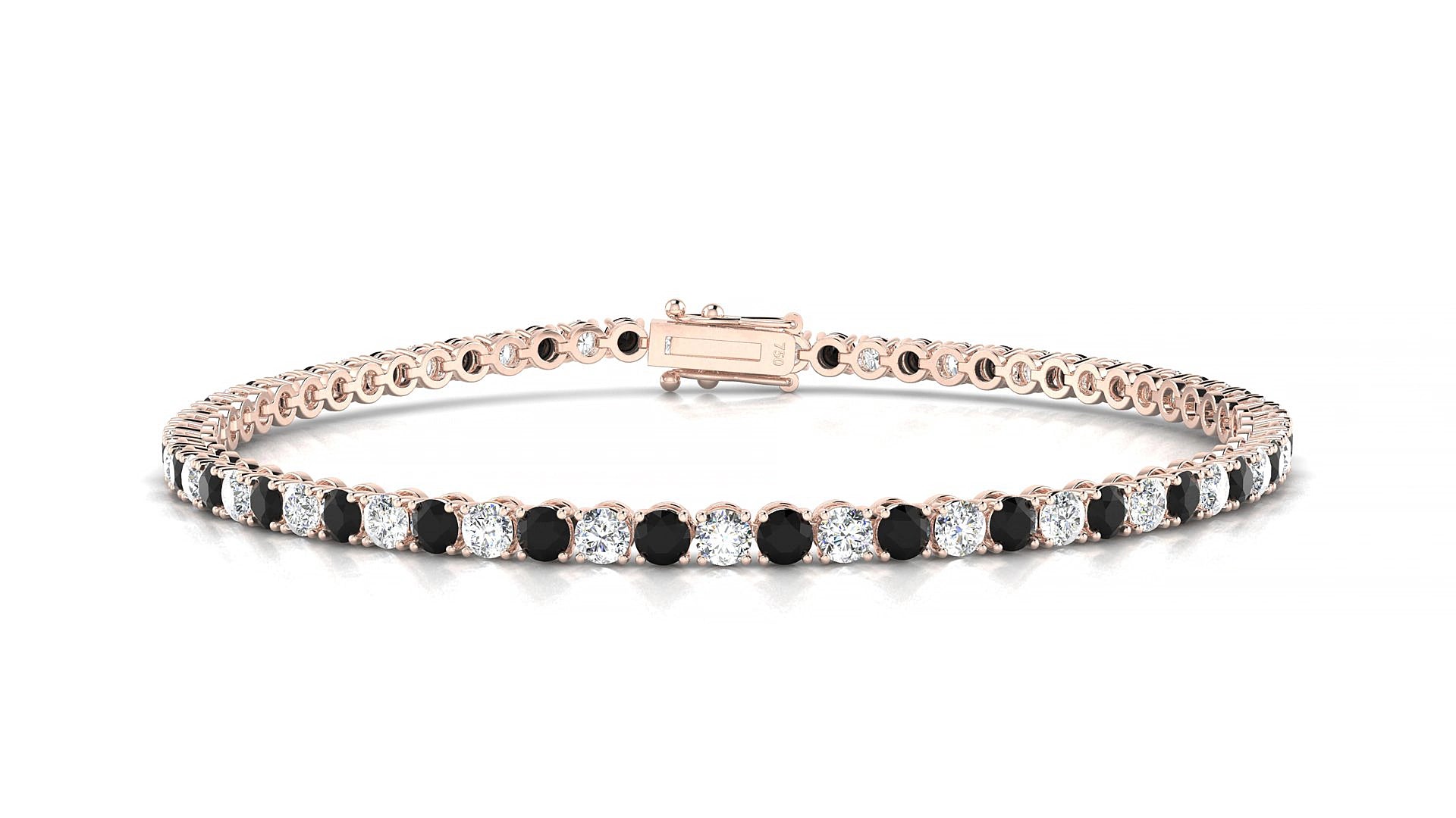 Firenze 1-1 | 18k Rose Gold 2.5 mm Round Natural Black Diamond & Diamond 15 cm Tennis Bracelet