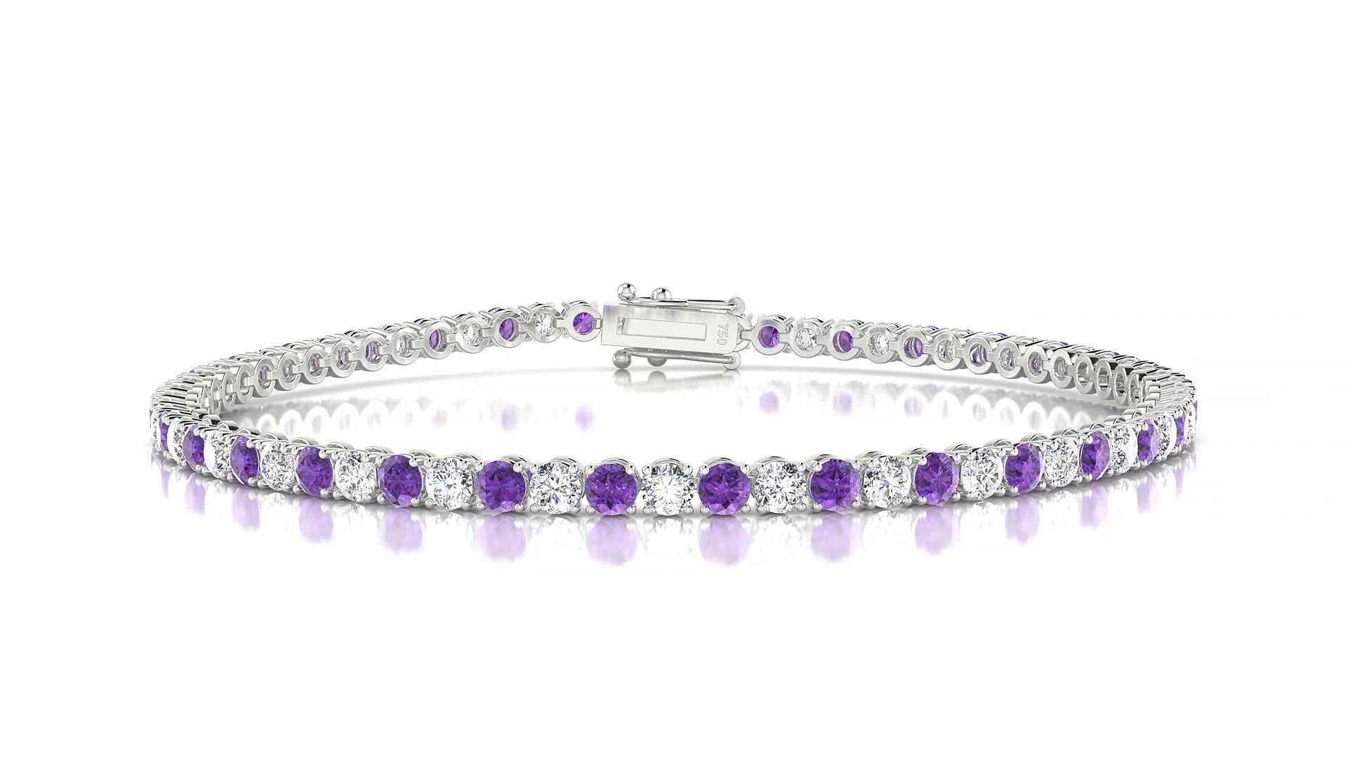 Firenze 1-1 | 18k White Gold 2.5 mm Round Natural Amethyst & Diamond Tennis Bracelet