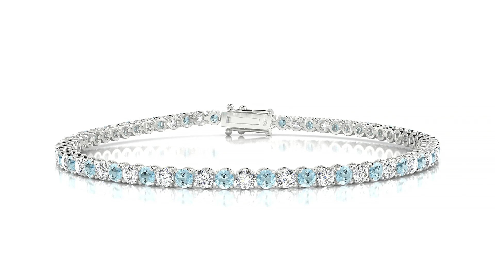 Firenze 1-1 | 18k White Gold 2.5 mm Round Natural Aquamarine & Diamond Tennis Bracelet