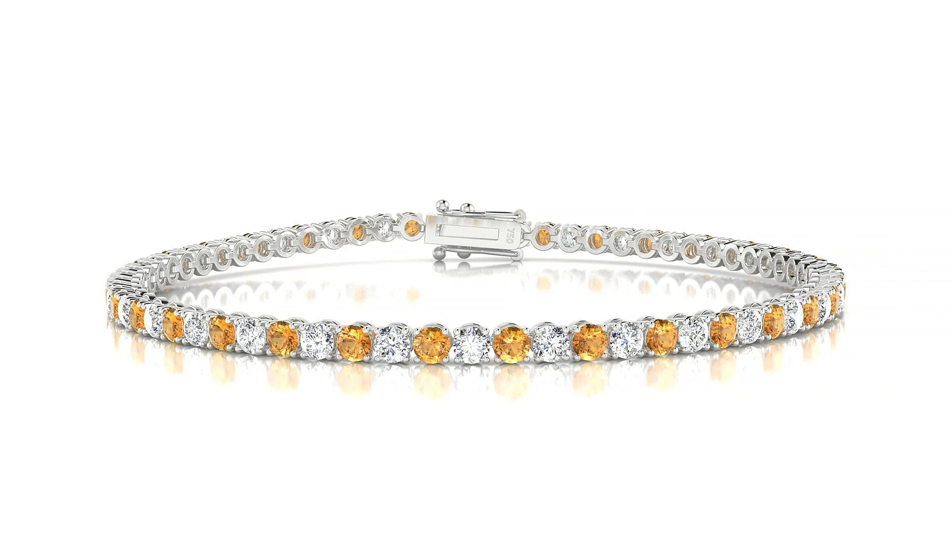 Firenze 1-1 | 18k White Gold 2.5 mm Round Natural Citrine & Diamond Tennis Bracelet