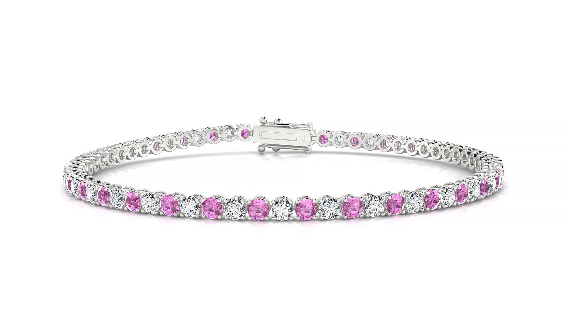 Firenze 1-1 | 18k White Gold 2.5 mm Round Natural Pink Sapphire & Diamond Tennis Bracelet