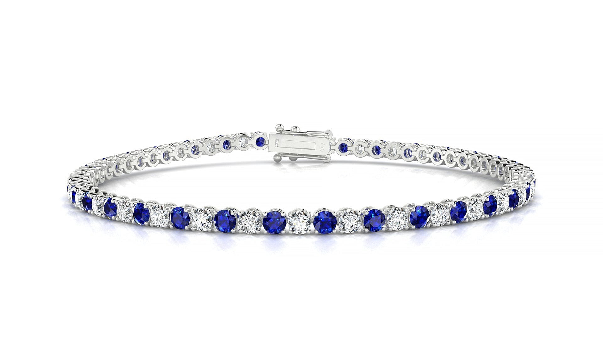 Firenze 1-1 | 18k White Gold 2.5 mm Round Natural Sapphire & Diamond Tennis Bracelet