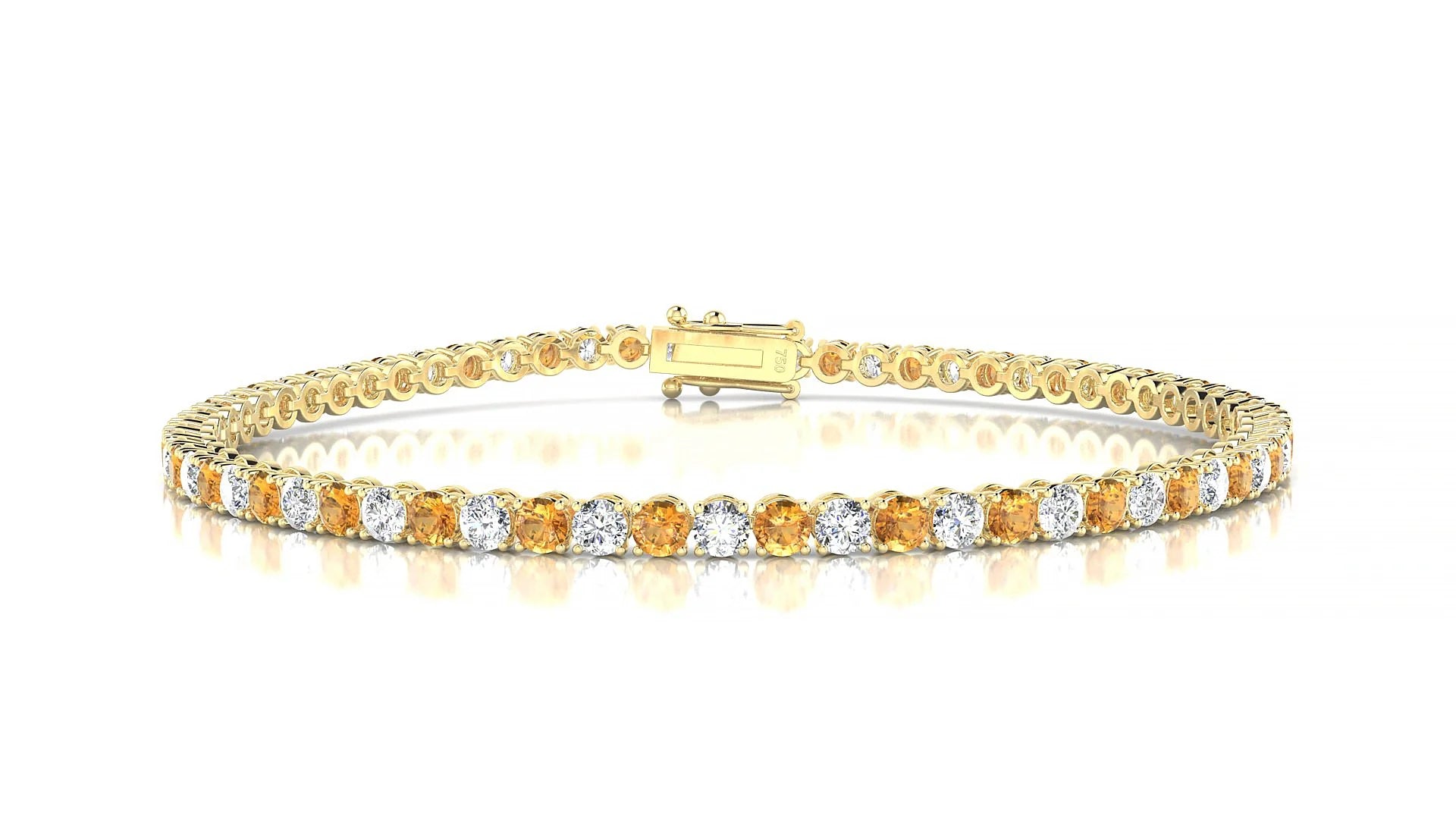 Firenze 1-1 | 18k Yellow Gold 2.5 mm Round Natural Citrine & Diamond Tennis Bracelet