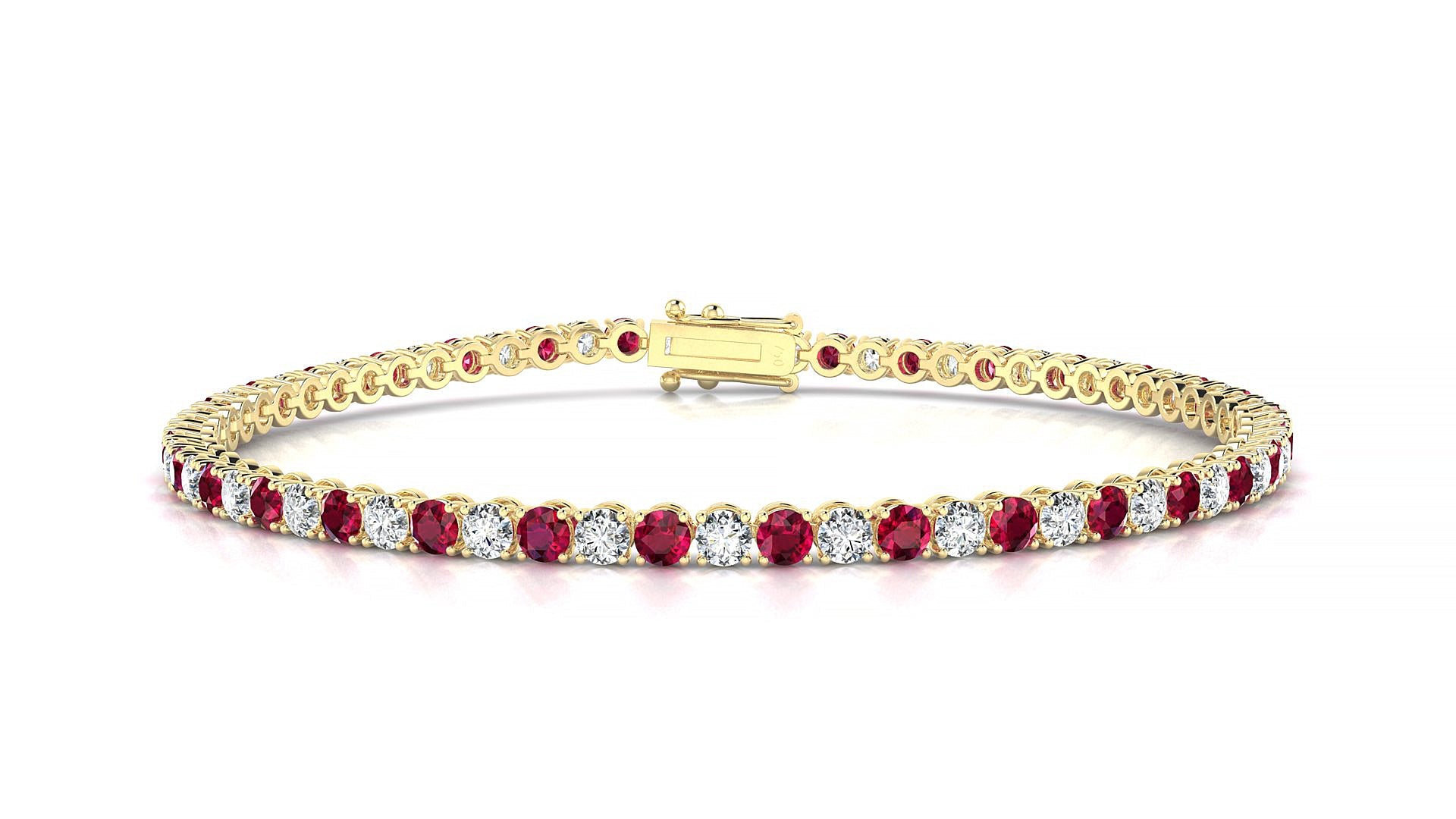 Firenze 1-1 | 18k Yellow Gold 2.5 mm Round Natural Ruby & Diamond Tennis Bracelet