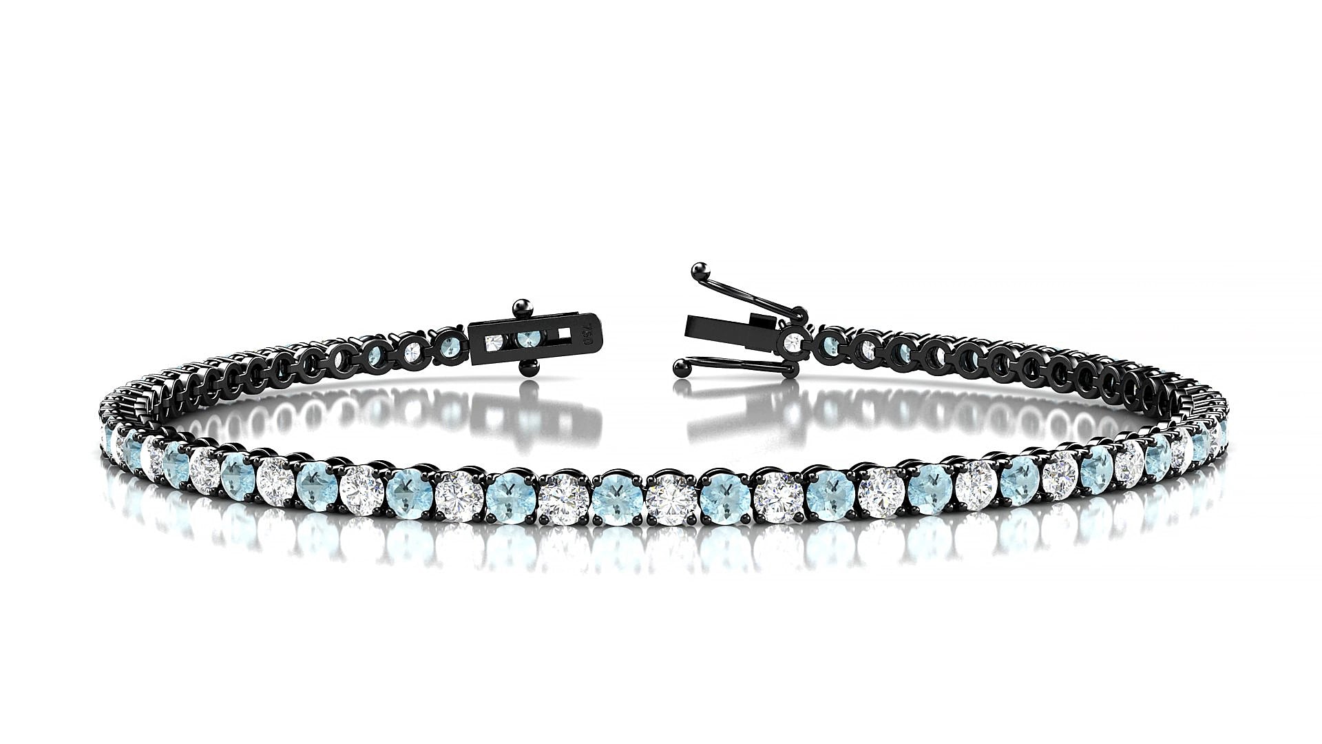 Firenze 1-1 | 18k Black Gold 2.5 mm Round Natural Aquamarine & Diamond 15 cm Tennis Bracelet