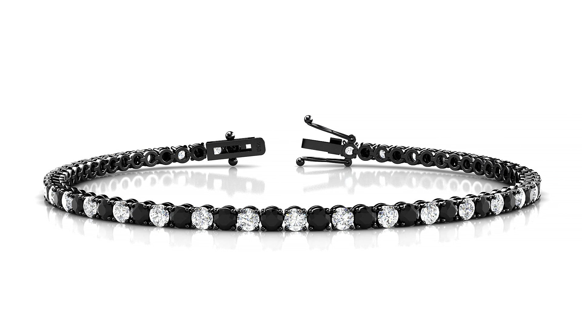 Firenze 1-1 | 18k Black Gold 2.5 mm Round Natural Black Diamond & Diamond 15 cm Tennis Bracelet