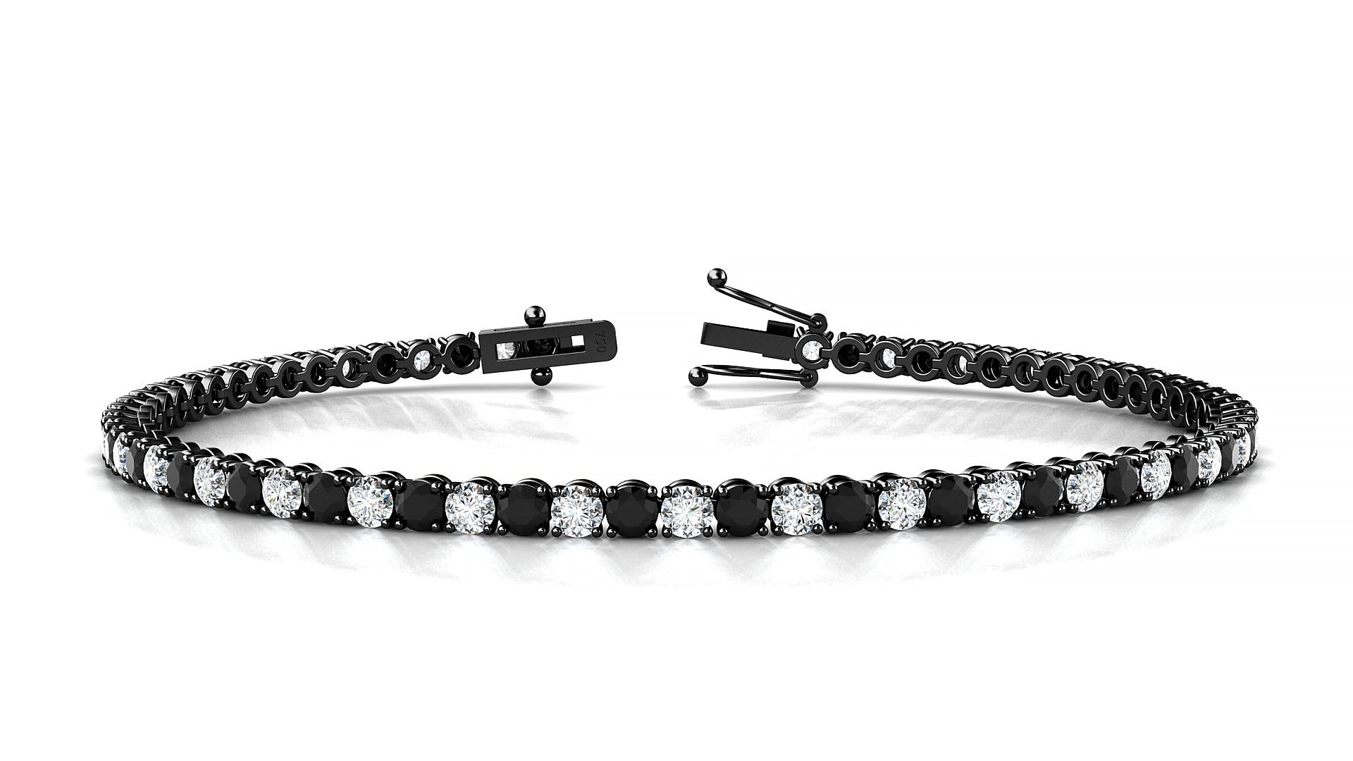Firenze 1-1 | 18k Black Gold 2.5 mm Round Natural Black Diamond & Diamond Tennis Bracelet