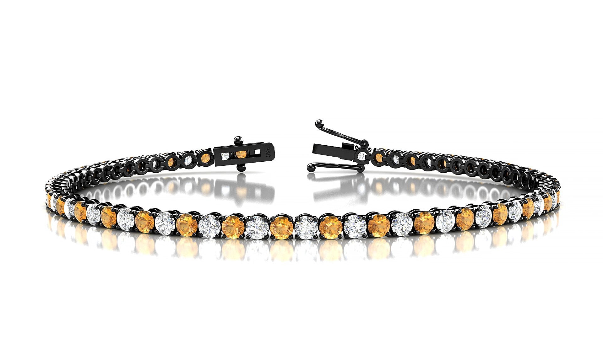 Firenze 1-1 | 18k Black Gold 2.5 mm Round Natural Citrine & Diamond 15 cm Tennis Bracelet