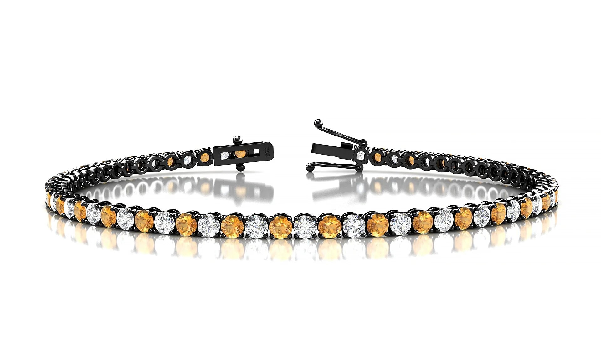 Firenze 1-1 | 18k Black Gold 2.5 mm Round Natural Citrine & Diamond Tennis Bracelet