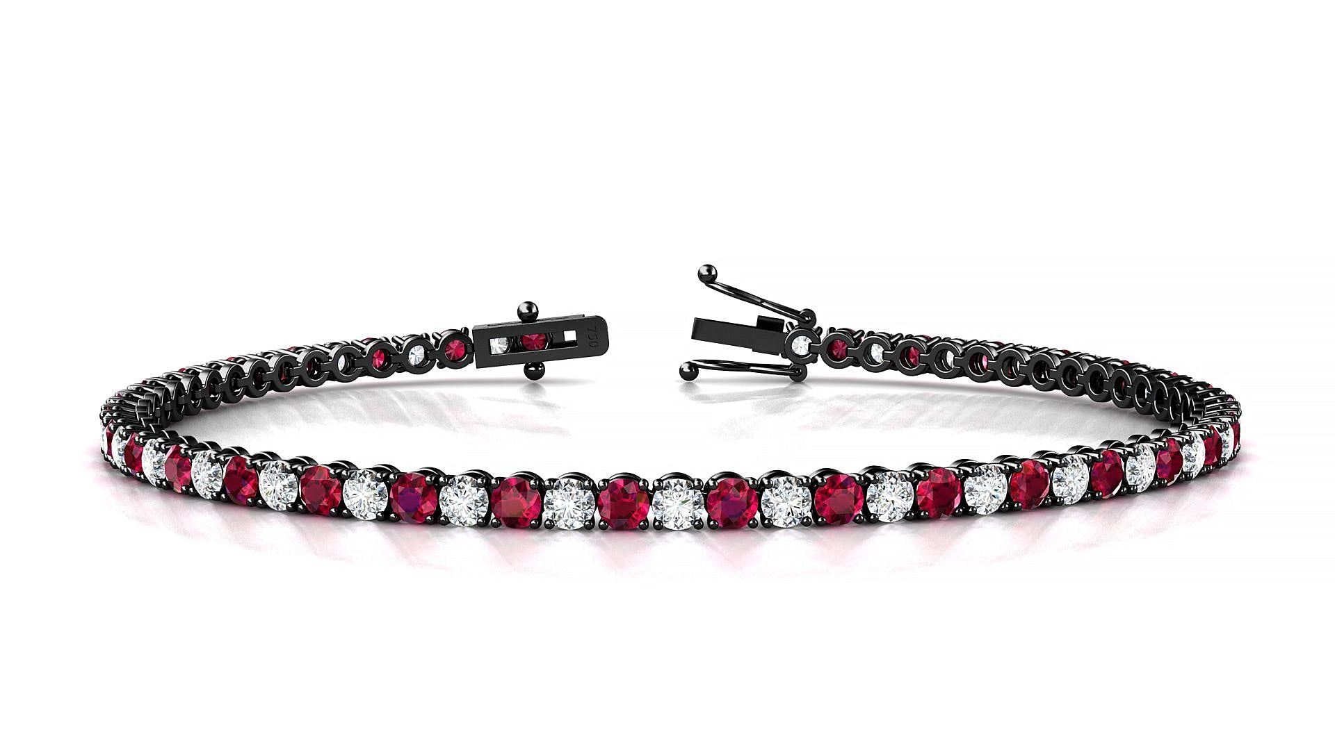 Firenze 1-1 | 18k Black Gold 2.5 mm Round Natural Ruby & Diamond Tennis Bracelet