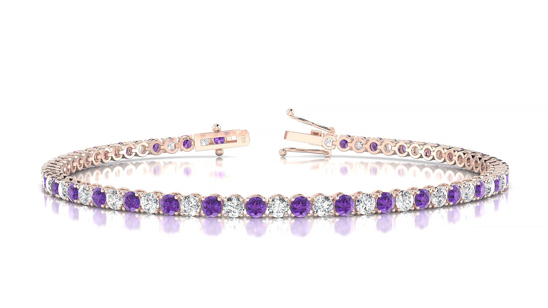 Firenze 1-1 | 18k Rose Gold 2.5 mm Round Natural Amethyst & Diamond 15 cm Tennis Bracelet