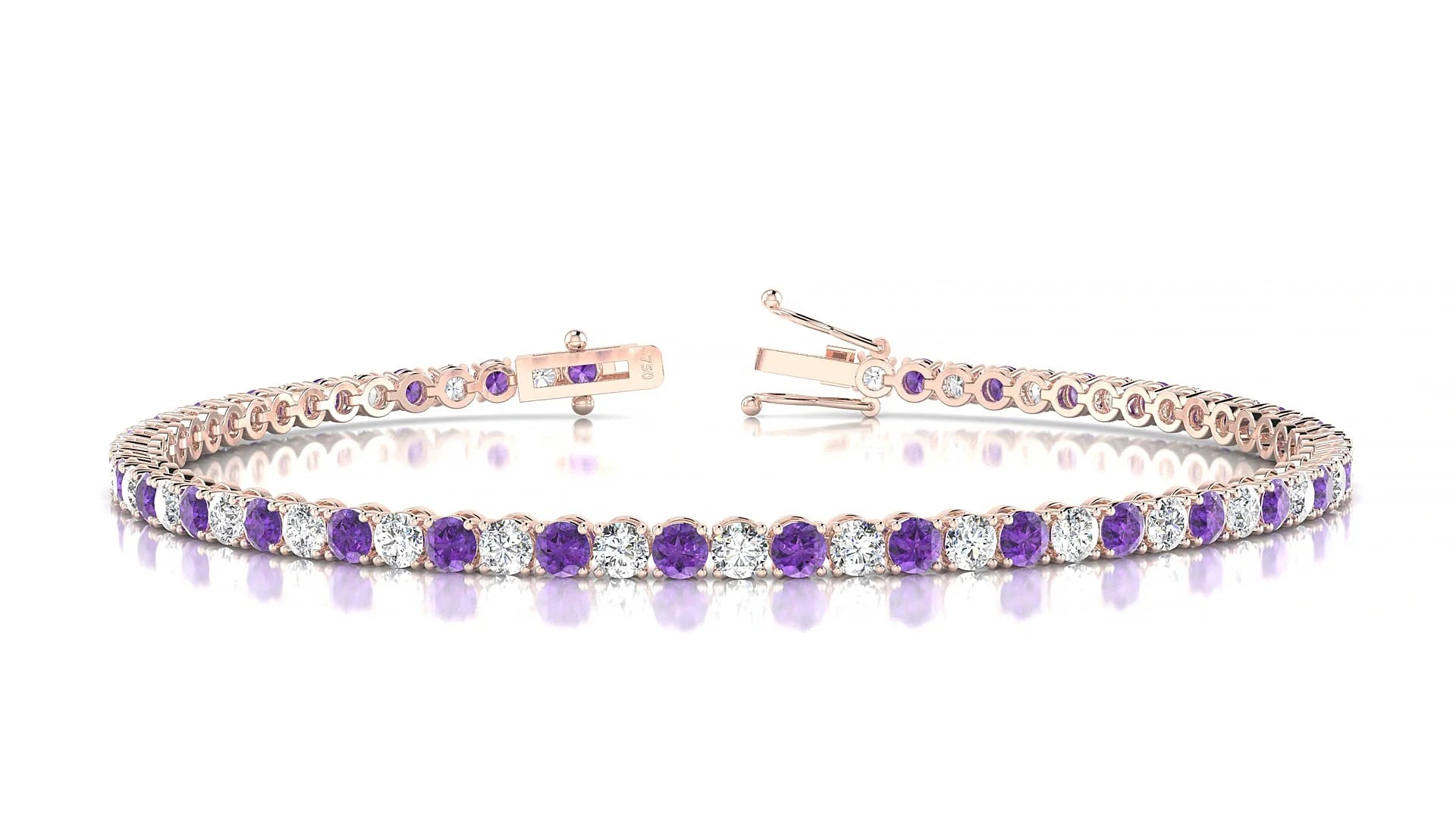 Firenze 1-1 | 18k Rose Gold 2.5 mm Round Natural Amethyst & Diamond Tennis Bracelet