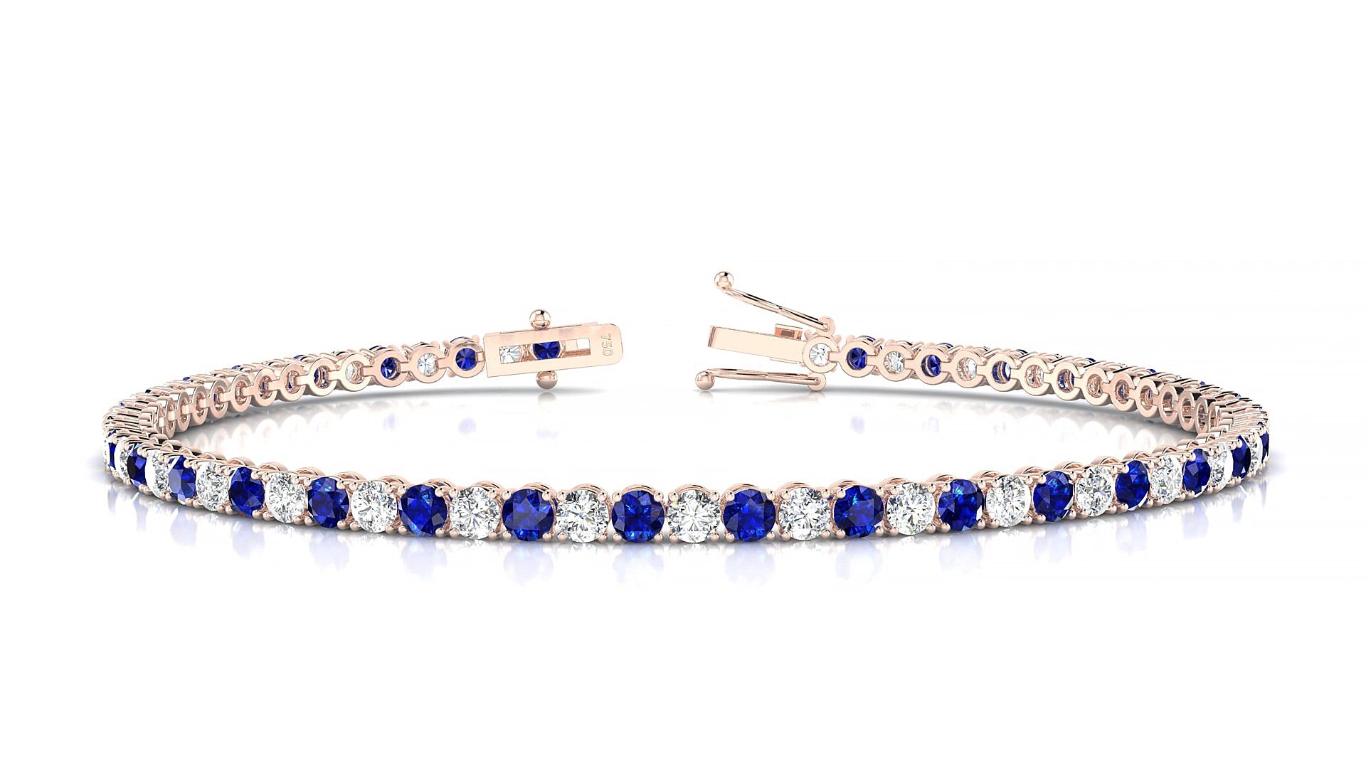 Firenze 1-1 | 18k Rose Gold 2.5 mm Round Natural Sapphire & Diamond 15 cm Tennis Bracelet
