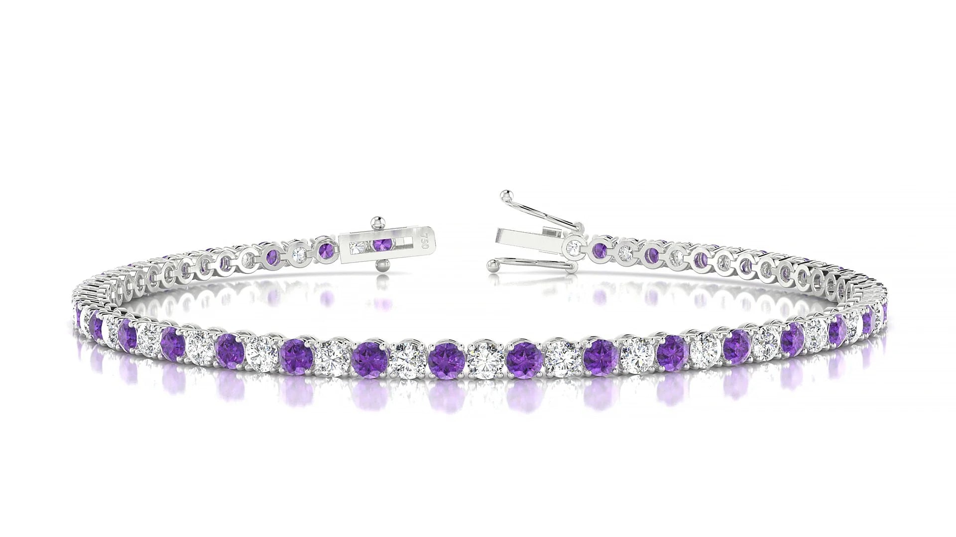 Firenze 1-1 | 18k White Gold 2.5 mm Round Natural Amethyst & Diamond Tennis Bracelet