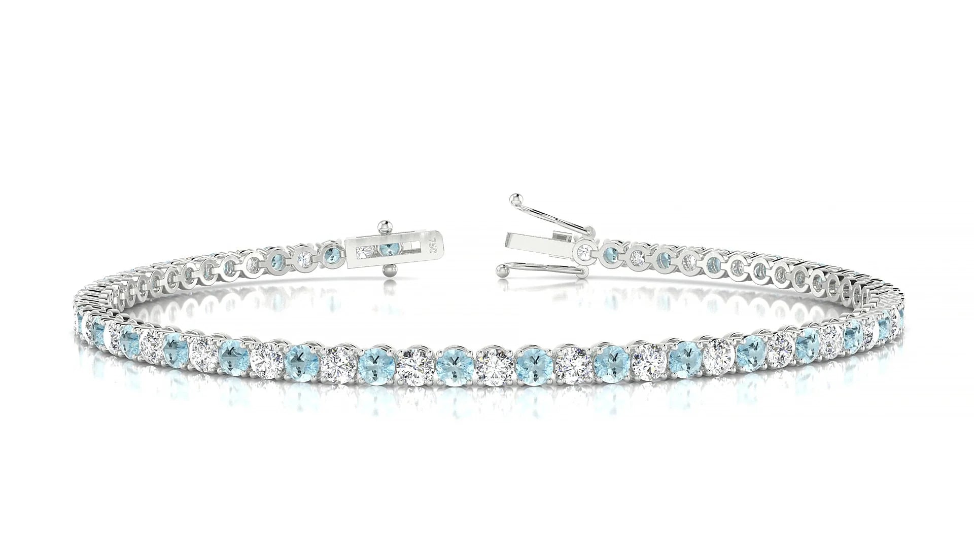 Firenze 1-1 | 18k White Gold 2.5 mm Round Natural Aquamarine & Diamond Tennis Bracelet