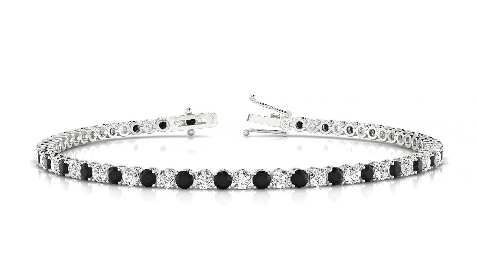 Firenze 1-1 | 18k White Gold 2.5 mm Round Natural Black Diamond & Diamond 15 cm Tennis Bracelet