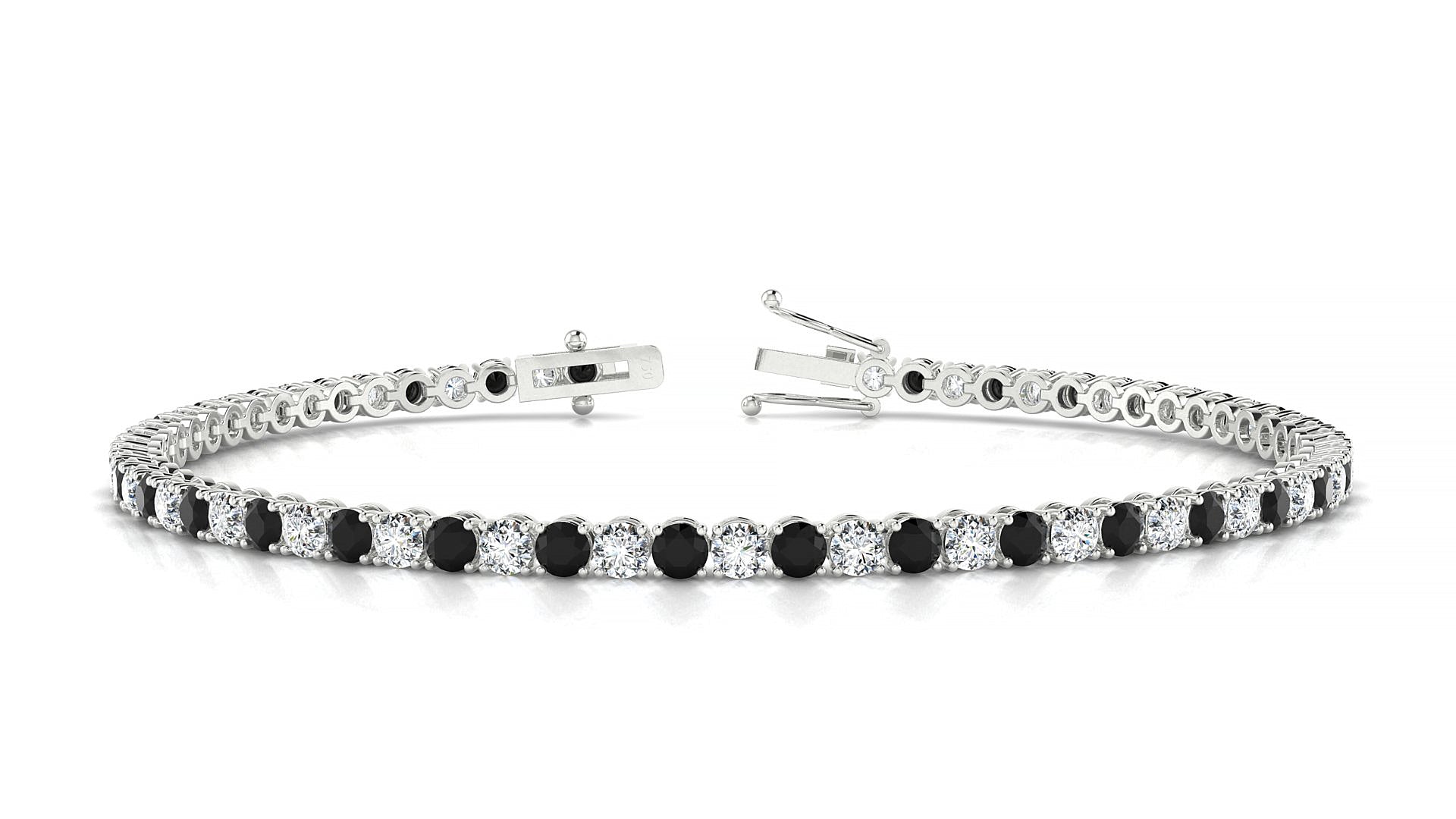 Firenze 1-1 | 18k White Gold 2.5 mm Round Natural Black Diamond & Diamond Tennis Bracelet