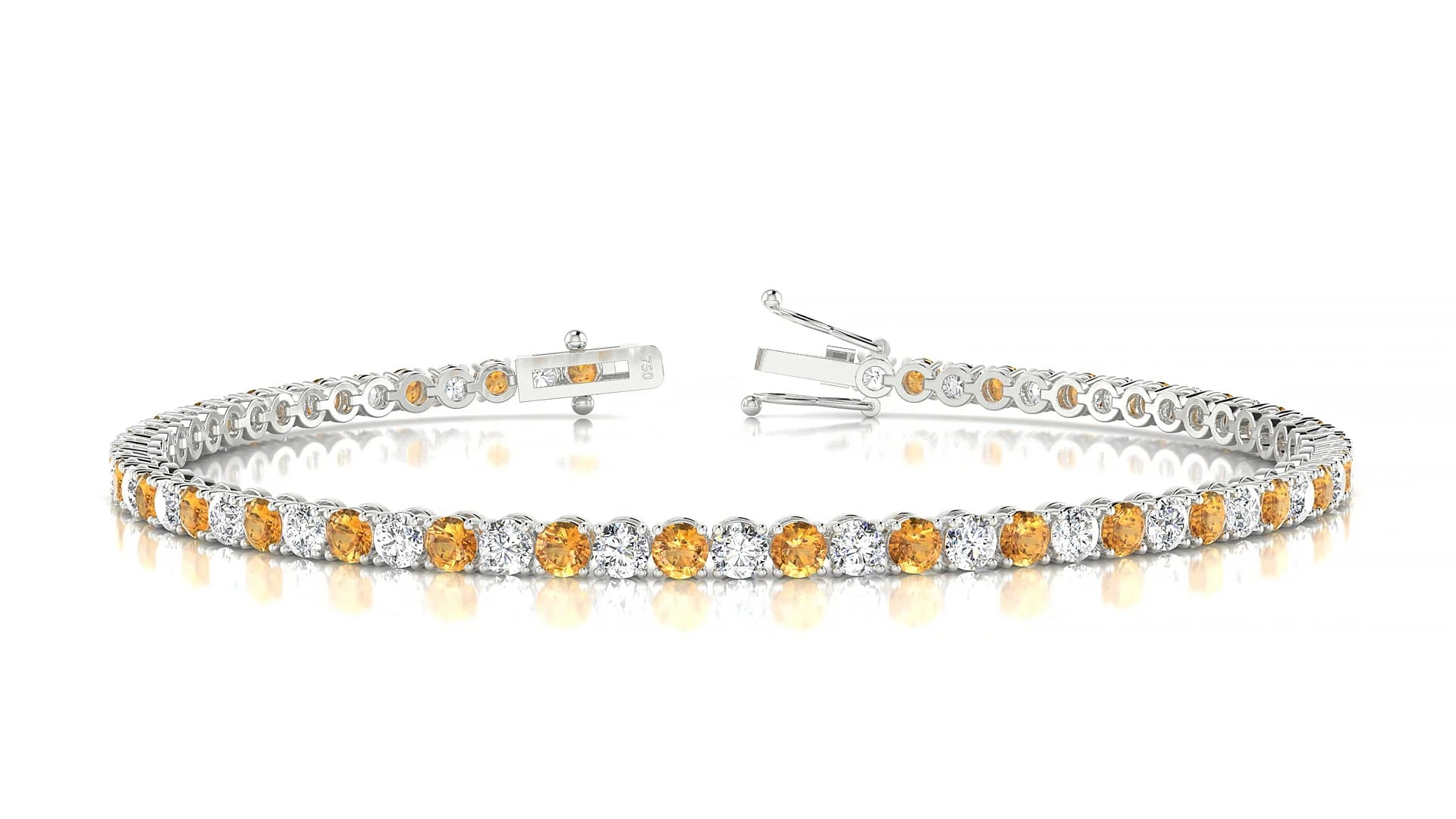 Firenze 1-1 | 18k White Gold 2.5 mm Round Natural Citrine & Diamond Tennis Bracelet