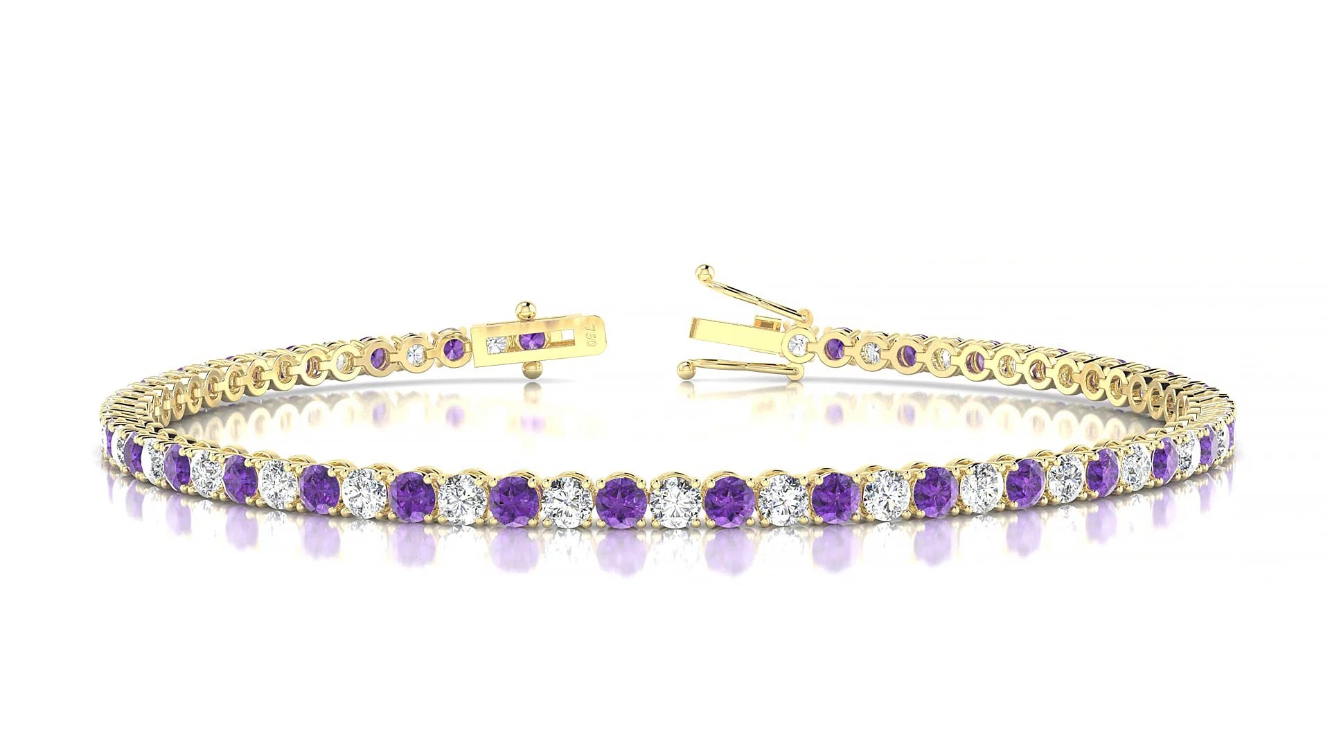 Firenze 1-1 | 18k Yellow Gold 2.5 mm Round Natural Amethyst & Diamond Tennis Bracelet