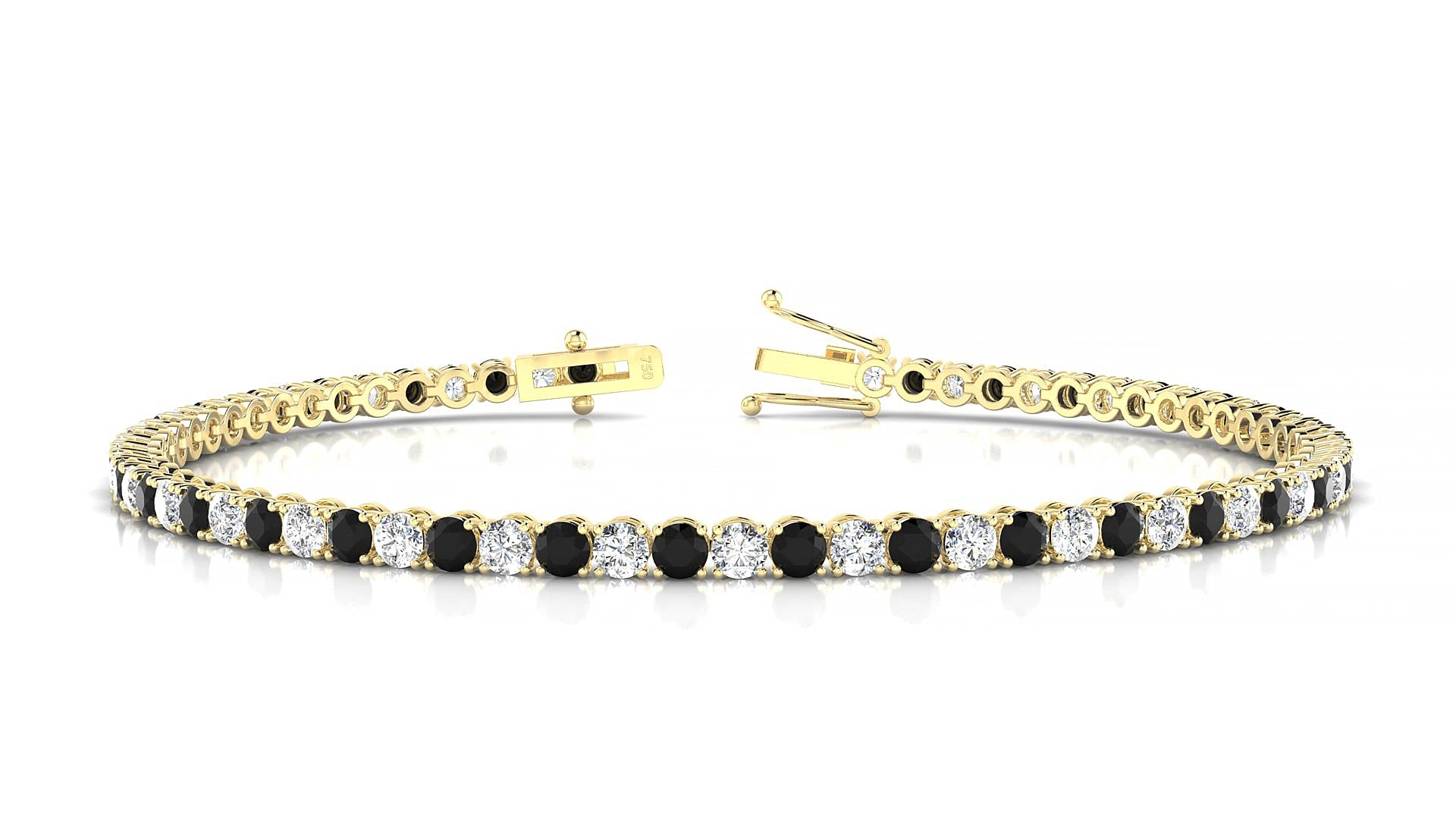 Firenze 1-1 | 18k Yellow Gold 2.5 mm Round Natural Black Diamond & Diamond 15 cm Tennis Bracelet