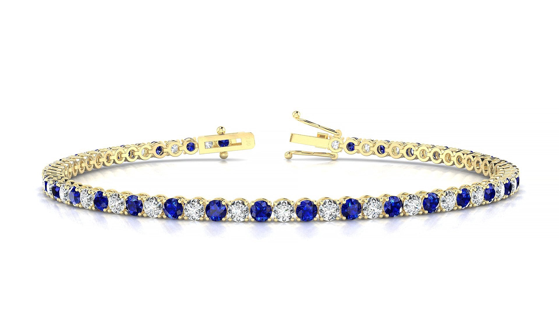 Firenze 1-1 | 18k Yellow Gold 2.5 mm Round Natural Sapphire & Diamond Tennis Bracelet