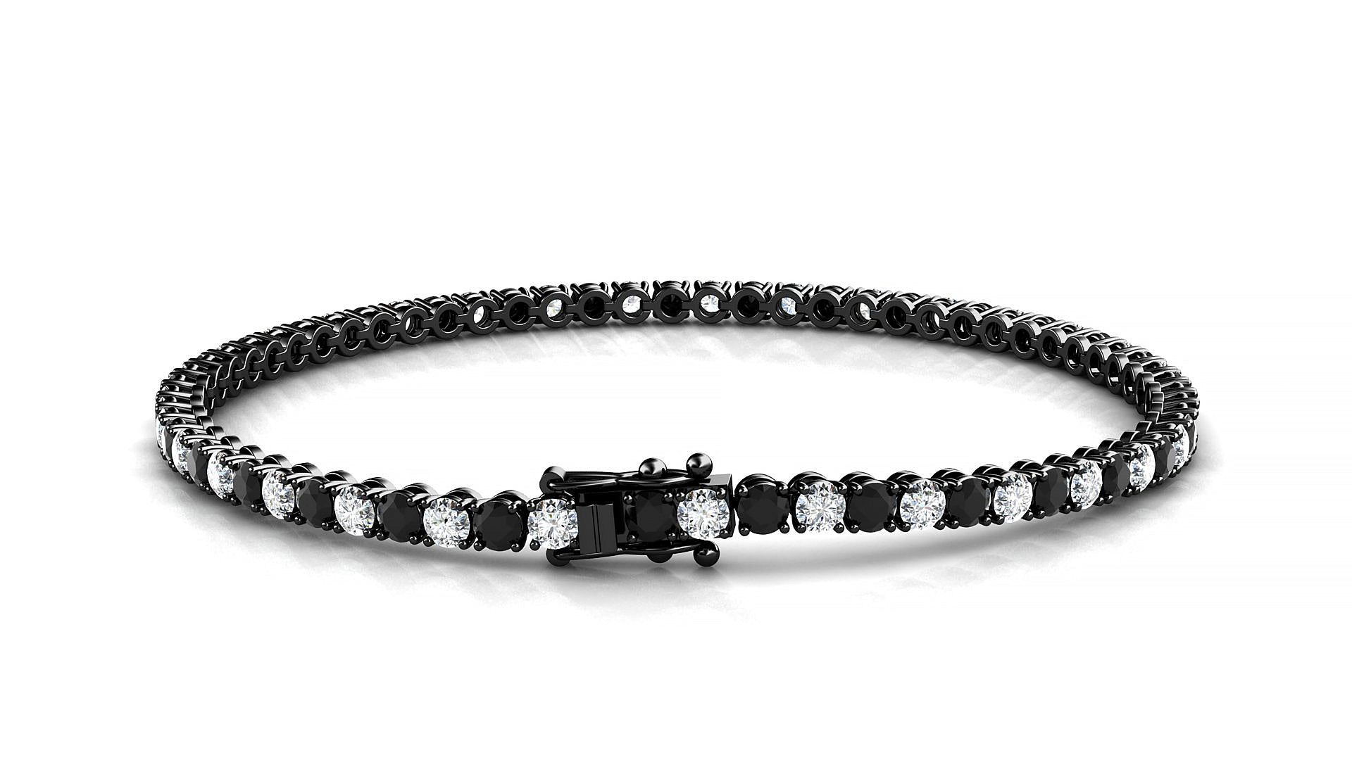 Firenze 1-1 | 18k Black Gold 2.5 mm Round Natural Black Diamond & Diamond Tennis Bracelet