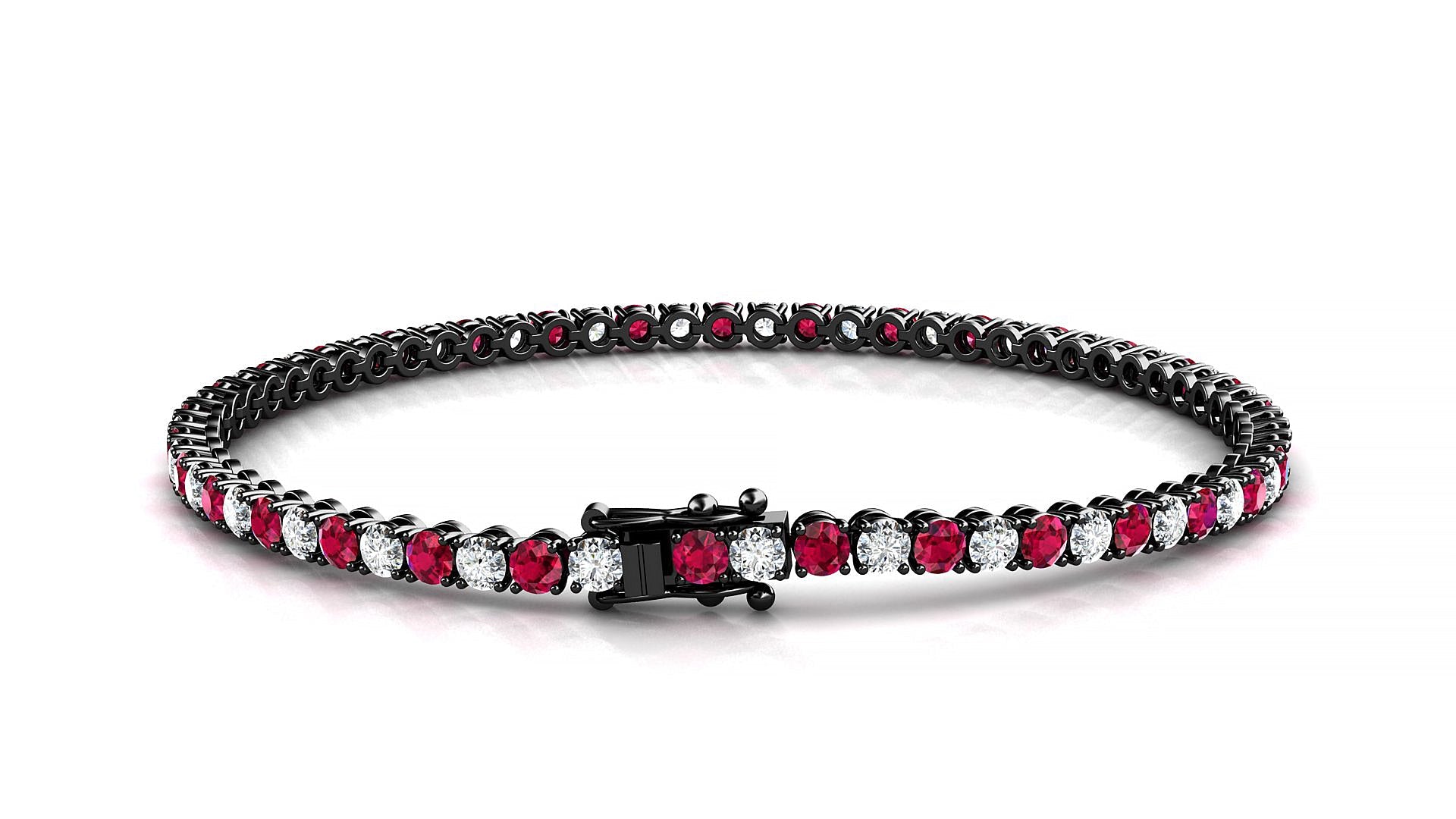 Firenze 1-1 | 18k Black Gold 2.5 mm Round Natural Ruby & Diamond Tennis Bracelet