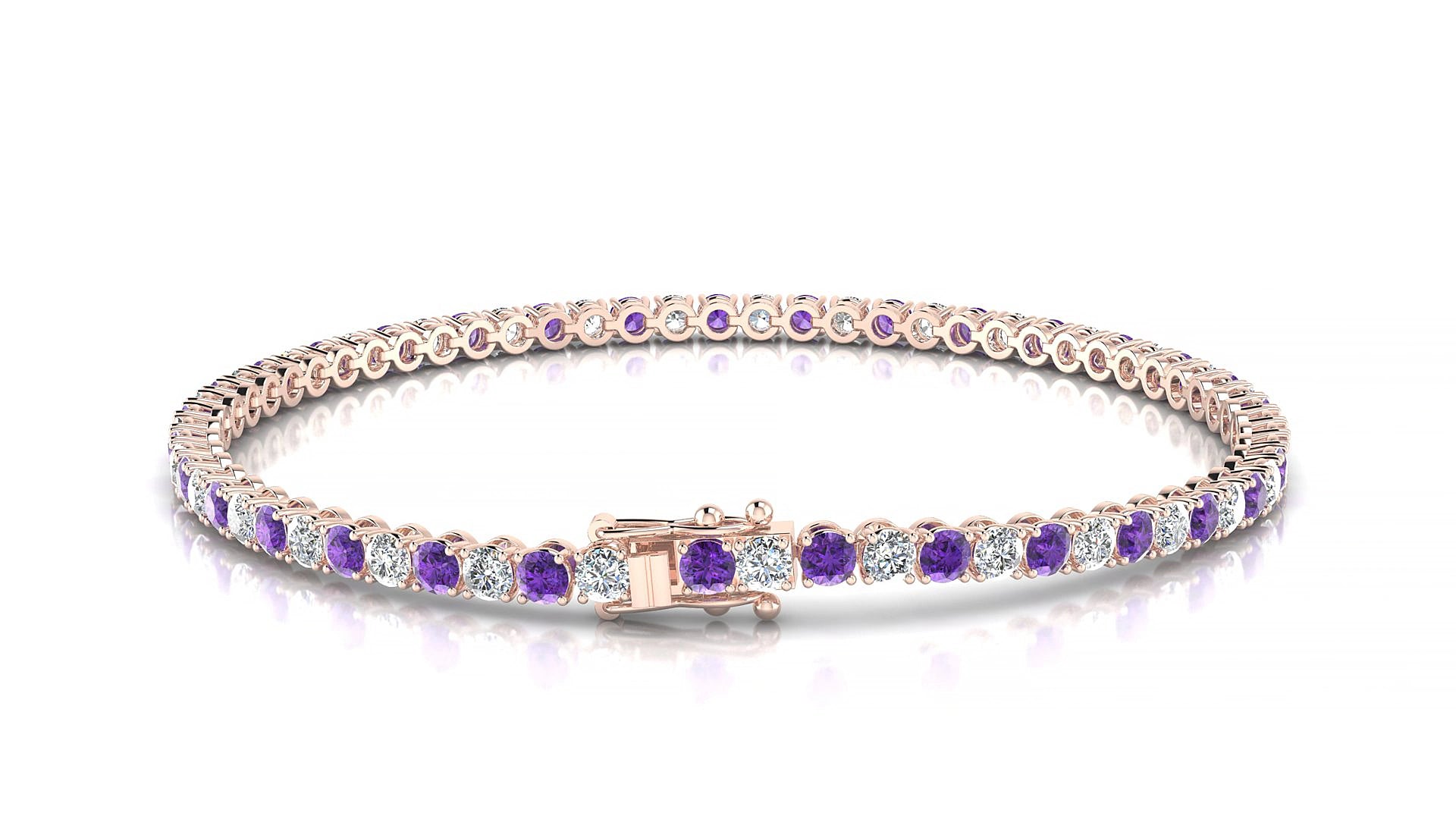 Firenze 1-1 | 18k Rose Gold 2.5 mm Round Natural Amethyst & Diamond 15 cm Tennis Bracelet