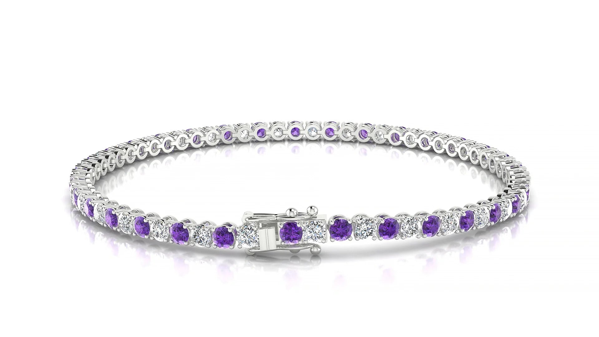 Firenze 1-1 | 18k White Gold 2.5 mm Round Natural Amethyst & Diamond Tennis Bracelet