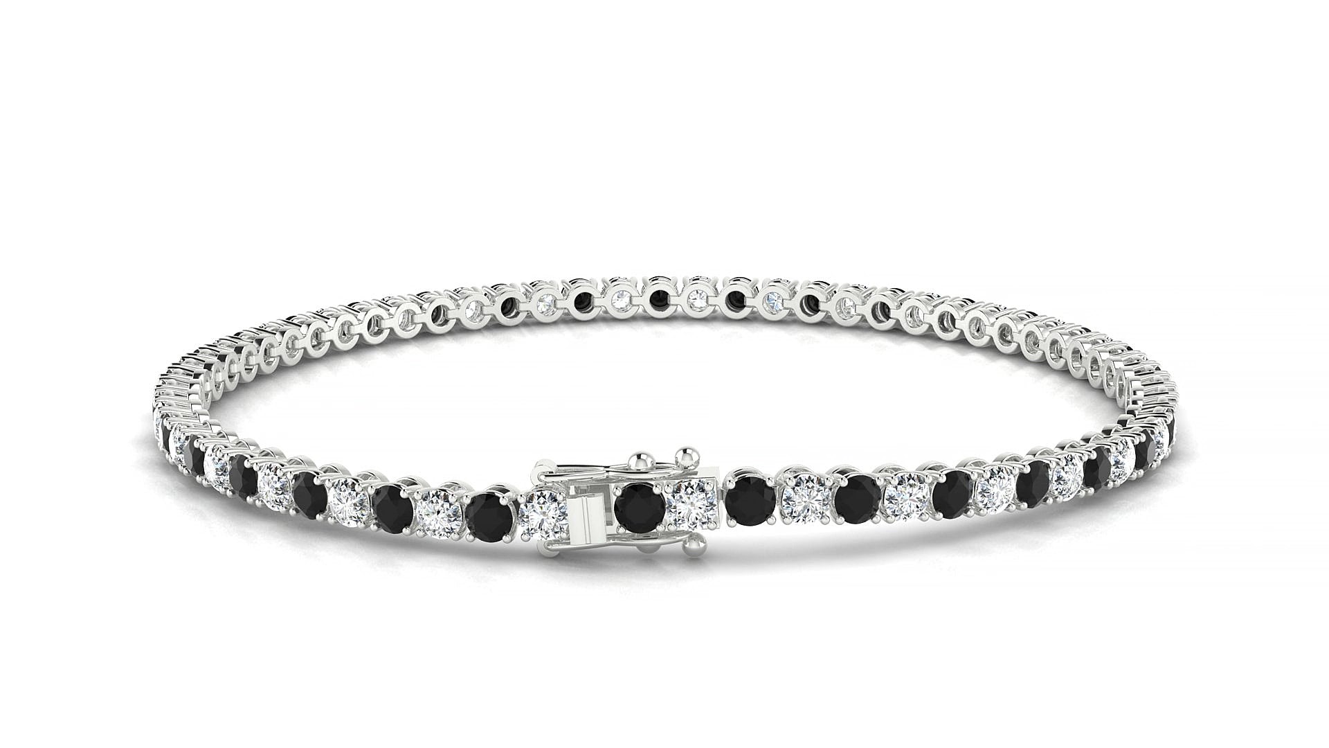 Firenze 1-1 | 18k White Gold 2.5 mm Round Natural Black Diamond & Diamond 15 cm Tennis Bracelet