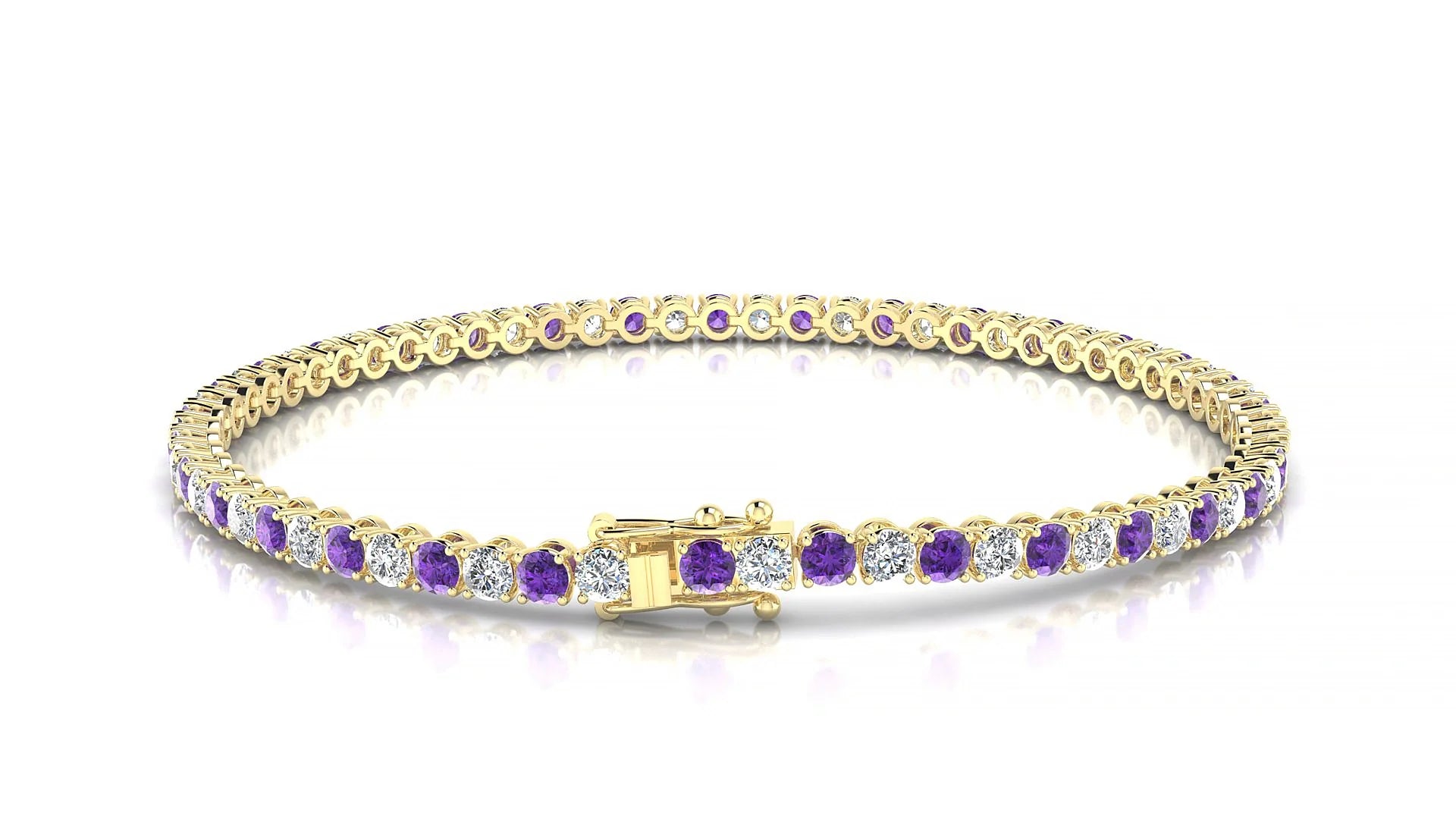 Firenze 1-1 | 18k Yellow Gold 2.5 mm Round Natural Amethyst & Diamond Tennis Bracelet