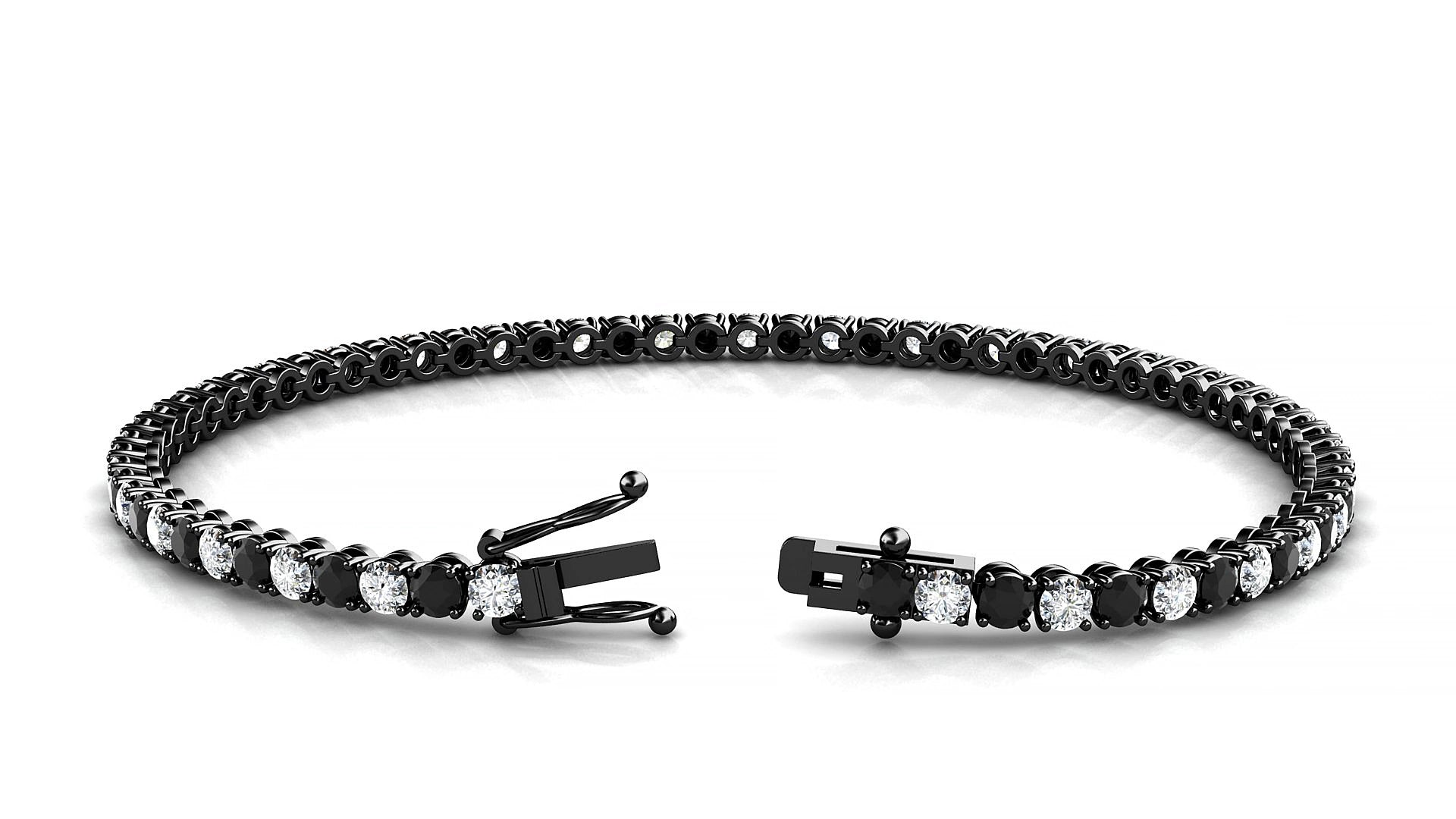 Firenze 1-1 | 18k Black Gold 2.5 mm Round Natural Black Diamond & Diamond 15 cm Tennis Bracelet
