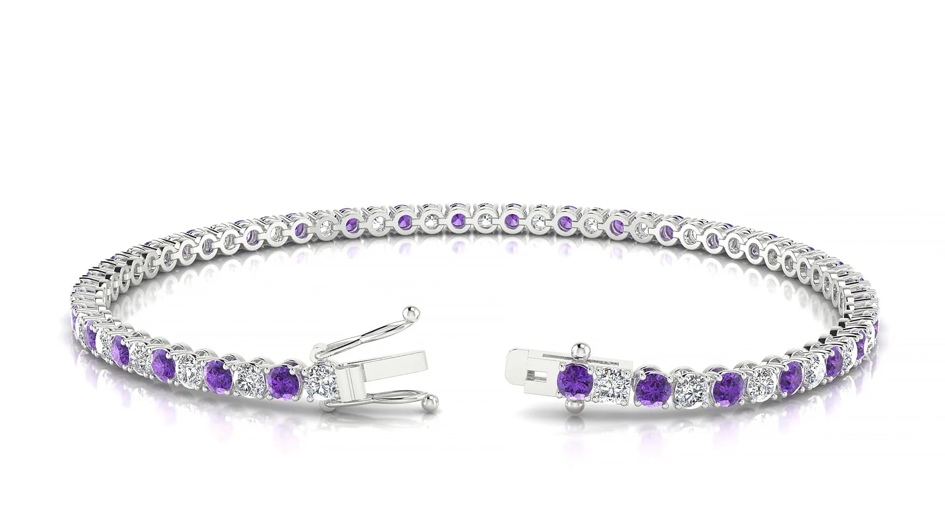Firenze 1-1 | 18k White Gold 2.5 mm Round Natural Amethyst & Diamond Tennis Bracelet