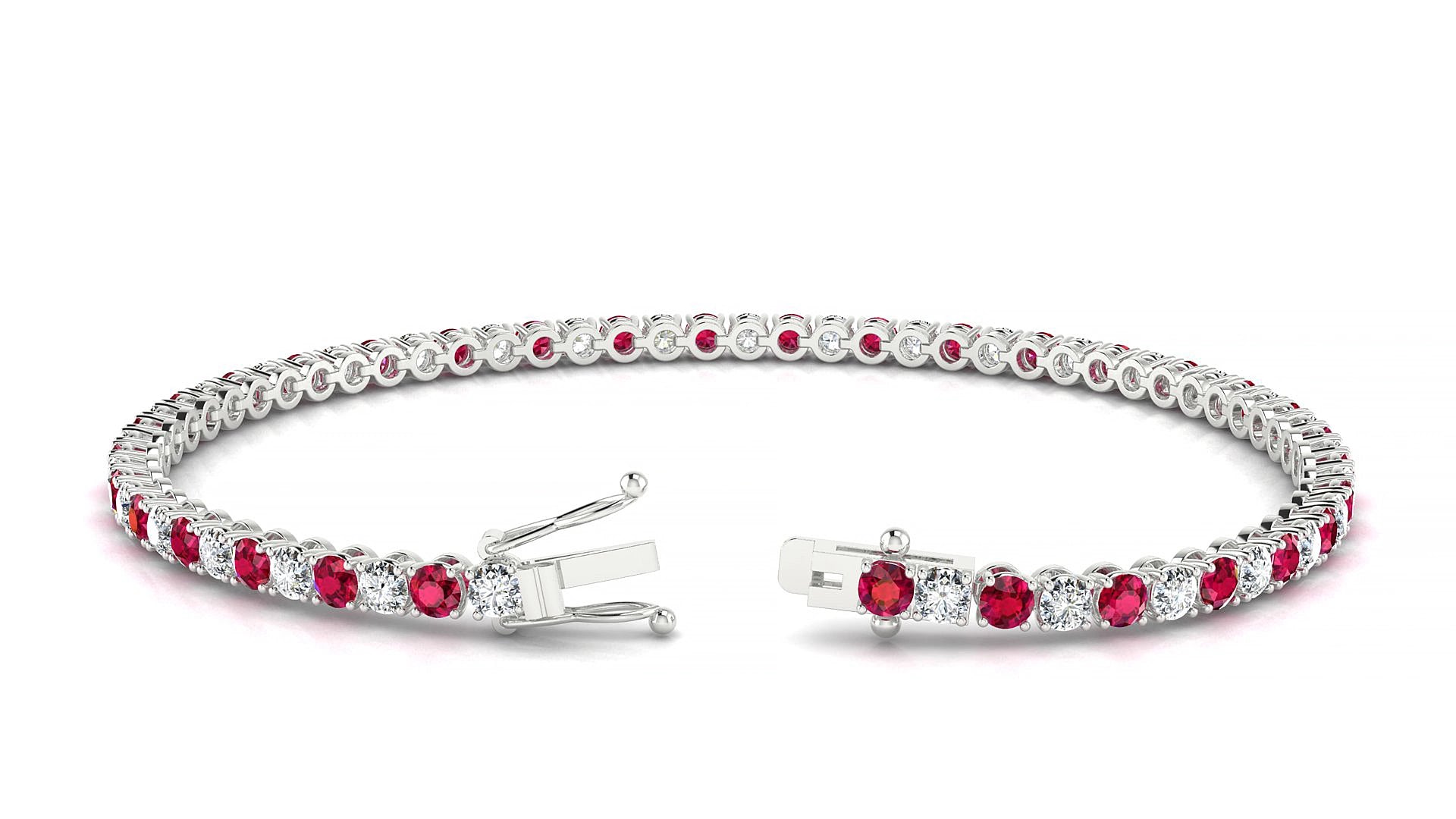Firenze 1-1 | 18k White Gold 2.5 mm Round Natural Ruby & Diamond 15 cm Tennis Bracelet