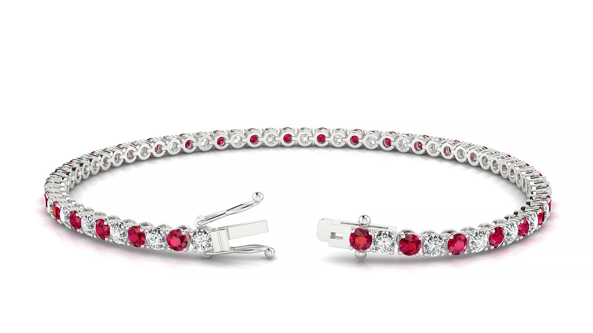 Firenze 1-1 | 18k White Gold 2.5 mm Round Natural Ruby & Diamond Tennis Bracelet