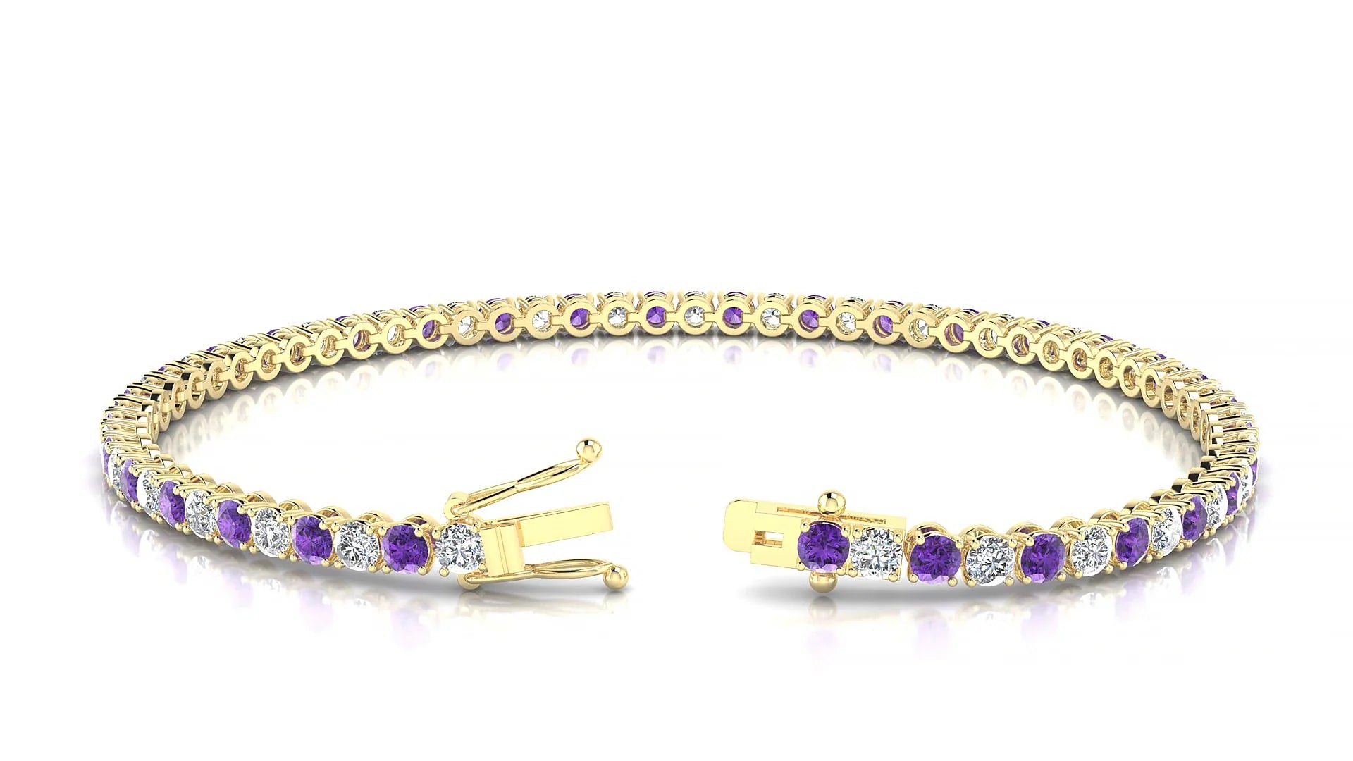Firenze 1-1 | 18k Yellow Gold 2.5 mm Round Natural Amethyst & Diamond Tennis Bracelet