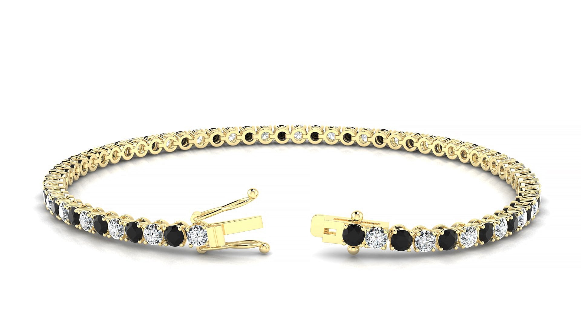 Firenze 1-1 | 18k Yellow Gold 2.5 mm Round Natural Black Diamond & Diamond Tennis Bracelet