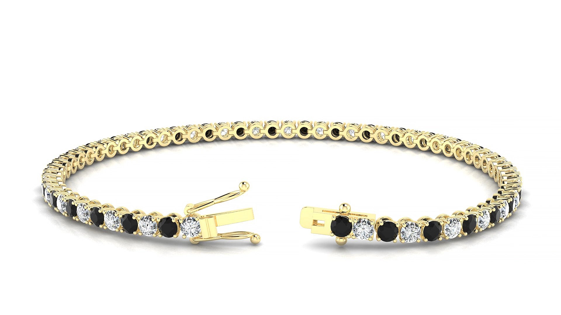 Firenze 1-1 | 18k Yellow Gold 2.5 mm Round Natural Black Diamond & Diamond 15 cm Tennis Bracelet