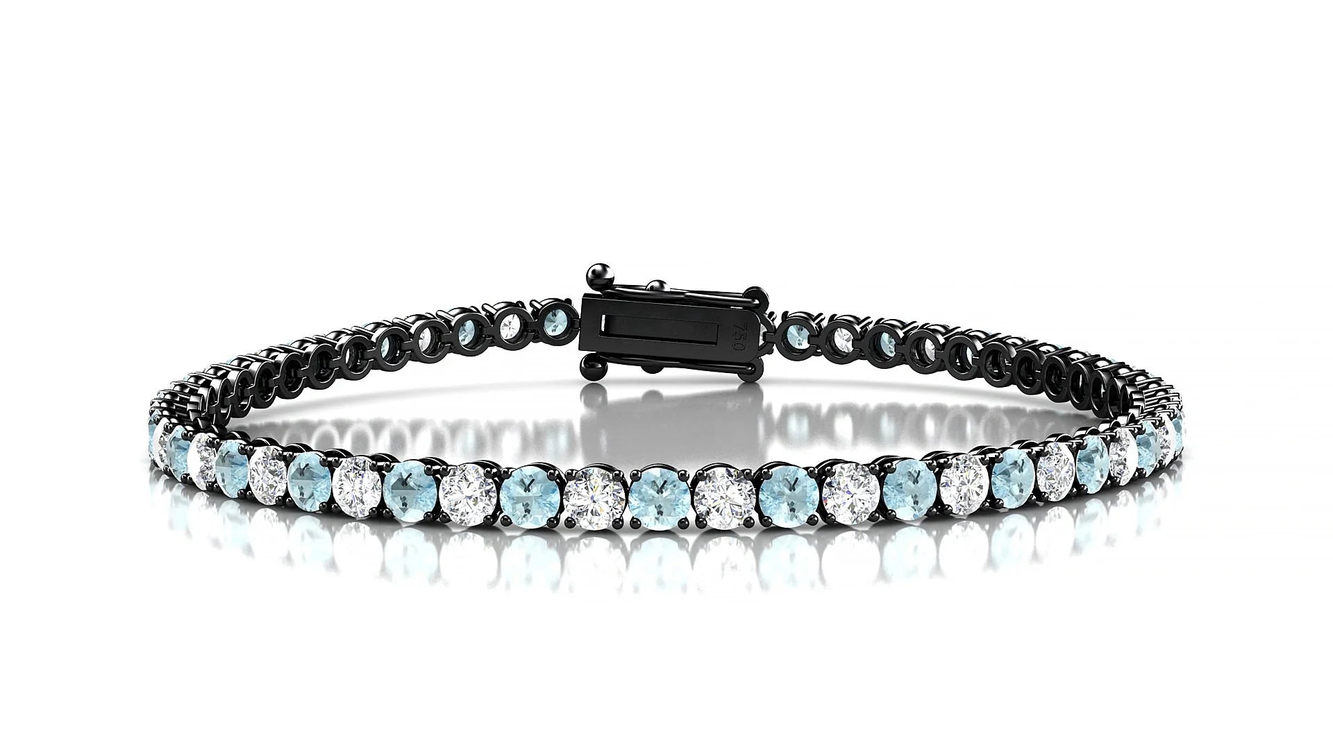 Firenze 1-1 | 18k Black Gold 3 mm Round Natural Aquamarine & Diamond Tennis Bracelet