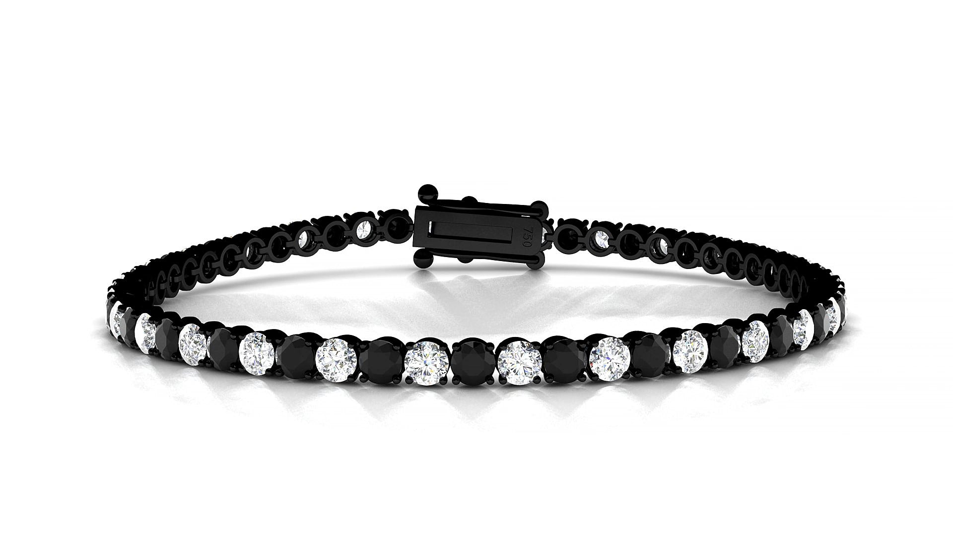 Firenze 1-1 | 18k Black Gold 3 mm Round Natural Black Diamond & Diamond 15 cm Tennis Bracelet