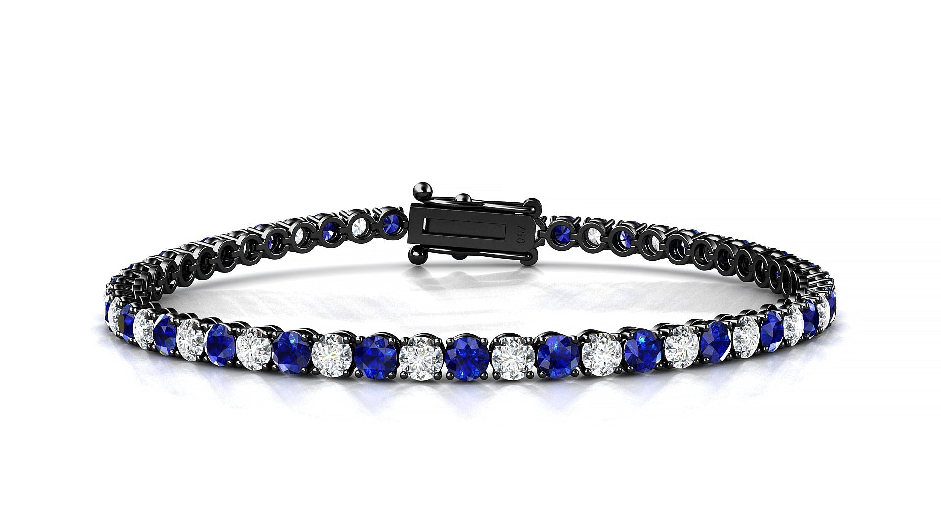 Firenze 1-1 | 18k Black Gold 3 mm Round Natural Sapphire & Diamond Tennis Bracelet