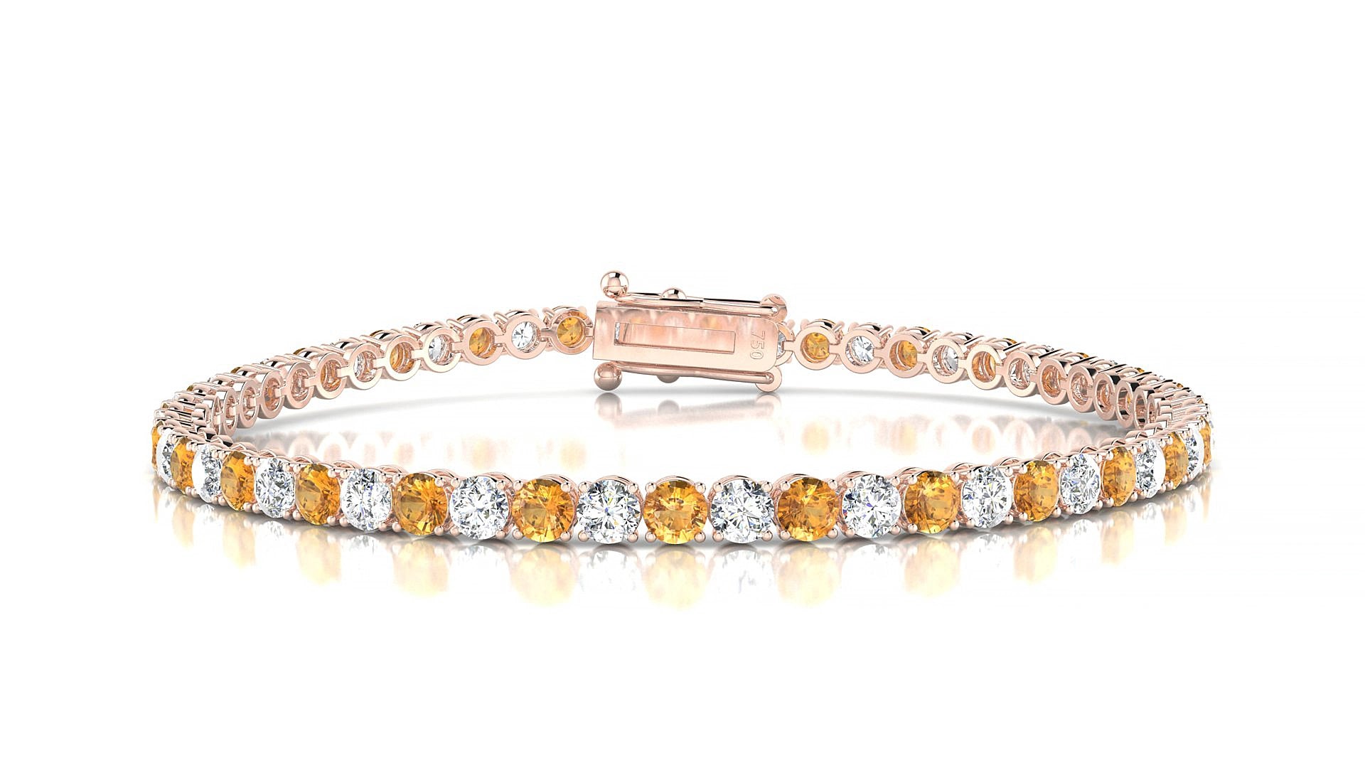 Firenze 1-1 | 18k Rose Gold 3 mm Round Natural Citrine & Diamond 15 cm Tennis Bracelet