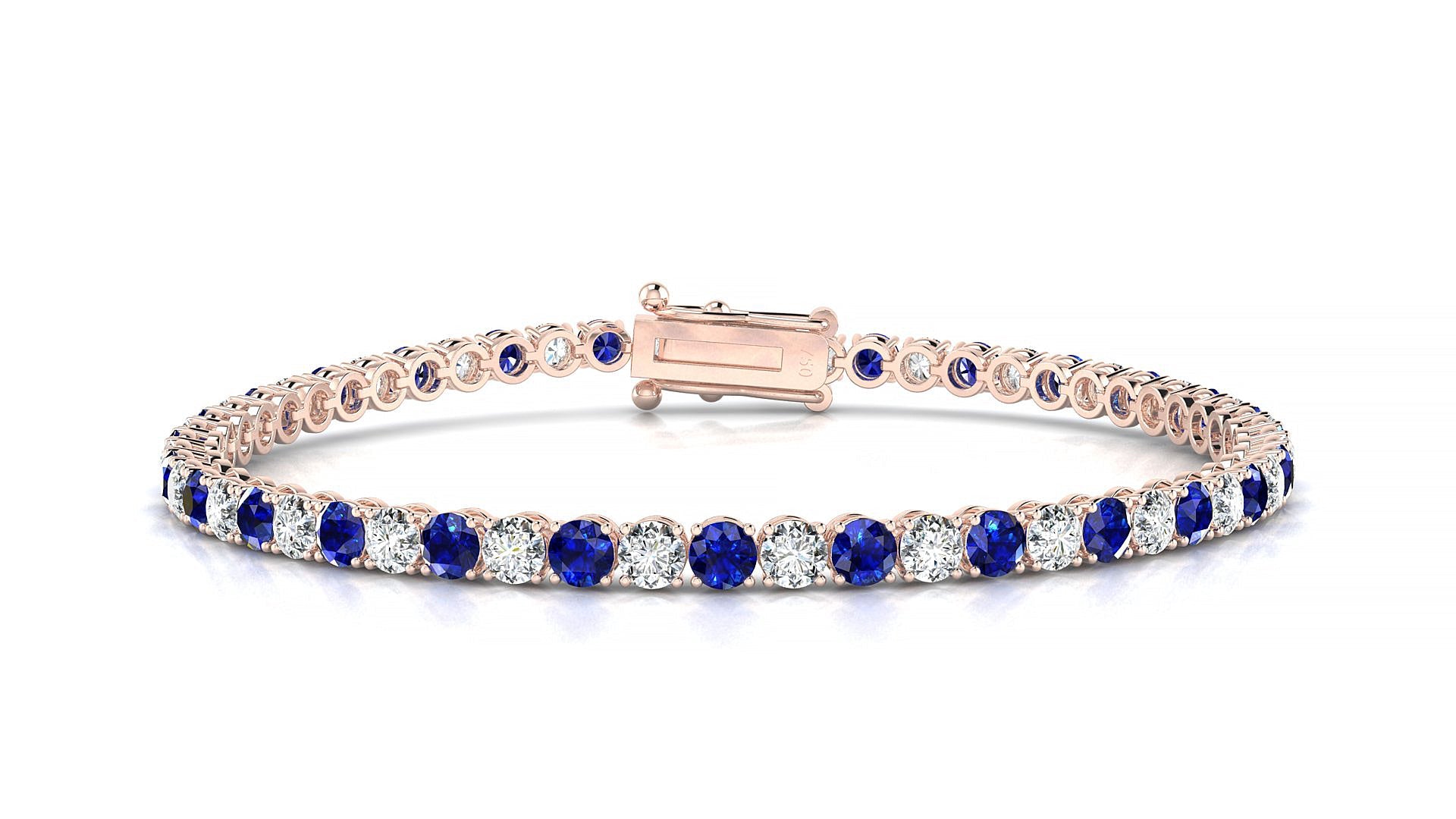 Firenze 1-1 | 18k Rose Gold 3 mm Round Natural Sapphire & Diamond Tennis Bracelet