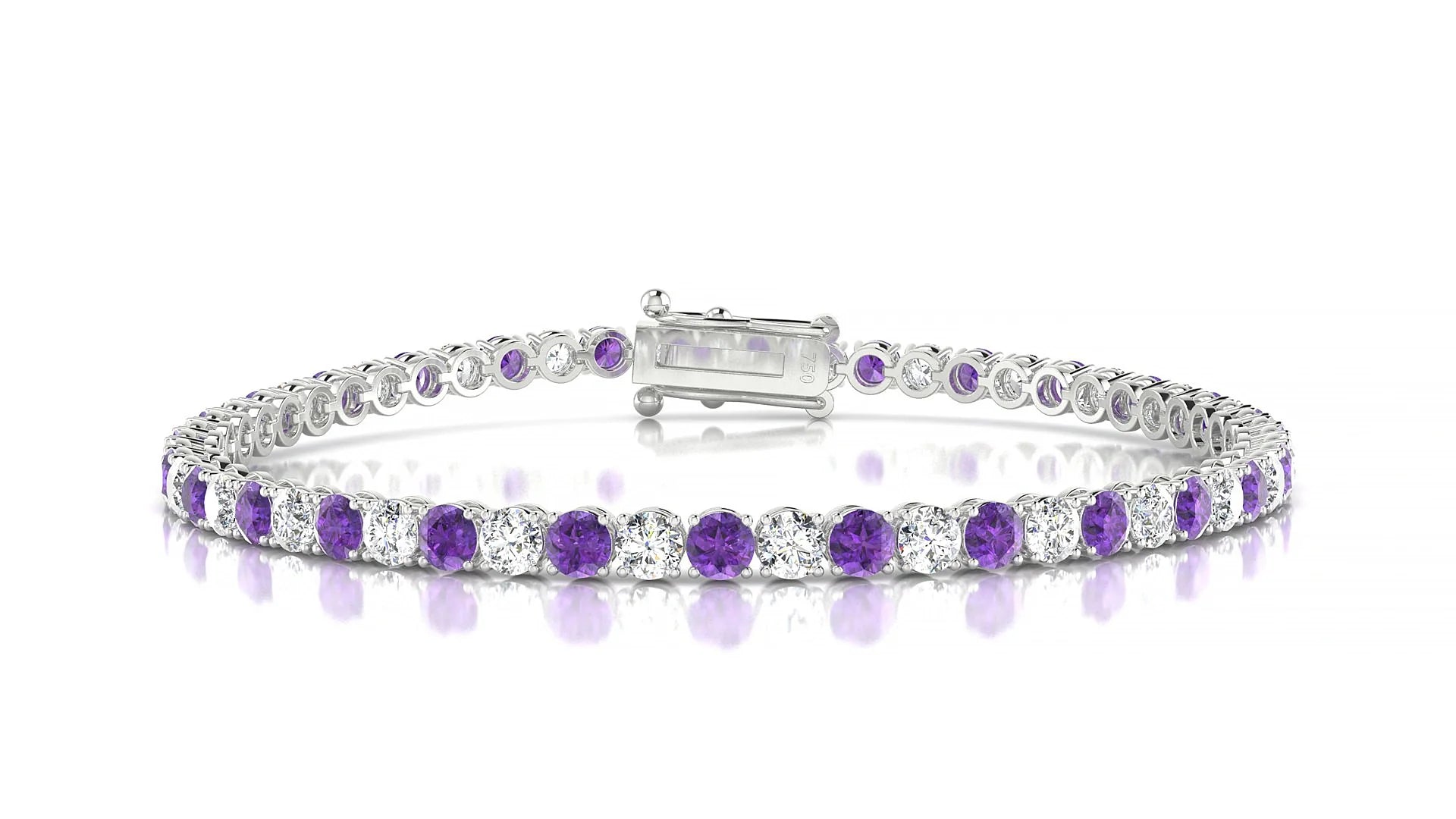 Firenze 1-1 | 18k White Gold 3 mm Round Natural Amethyst & Diamond Tennis Bracelet