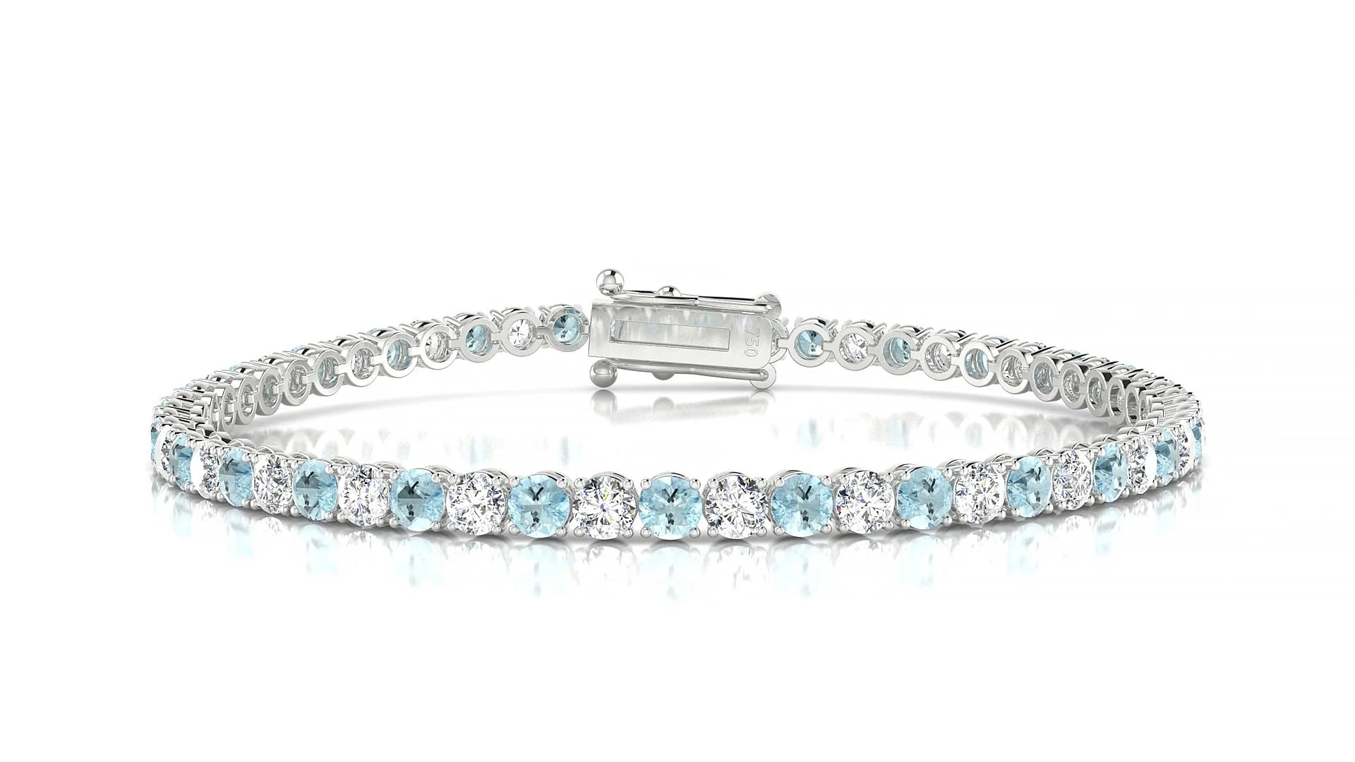 Firenze 1-1 | 18k White Gold 3 mm Round Natural Aquamarine & Diamond Tennis Bracelet