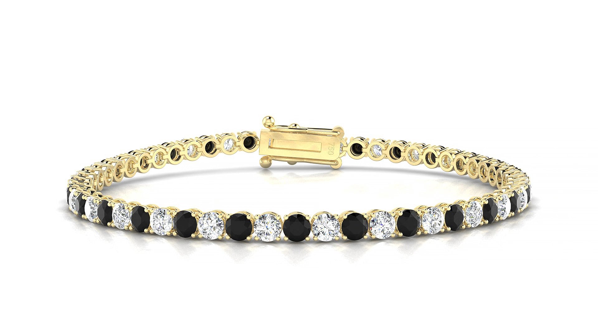 Firenze 1-1 | 18k Yellow Gold 3 mm Round Natural Black Diamond & Diamond 15 cm Tennis Bracelet